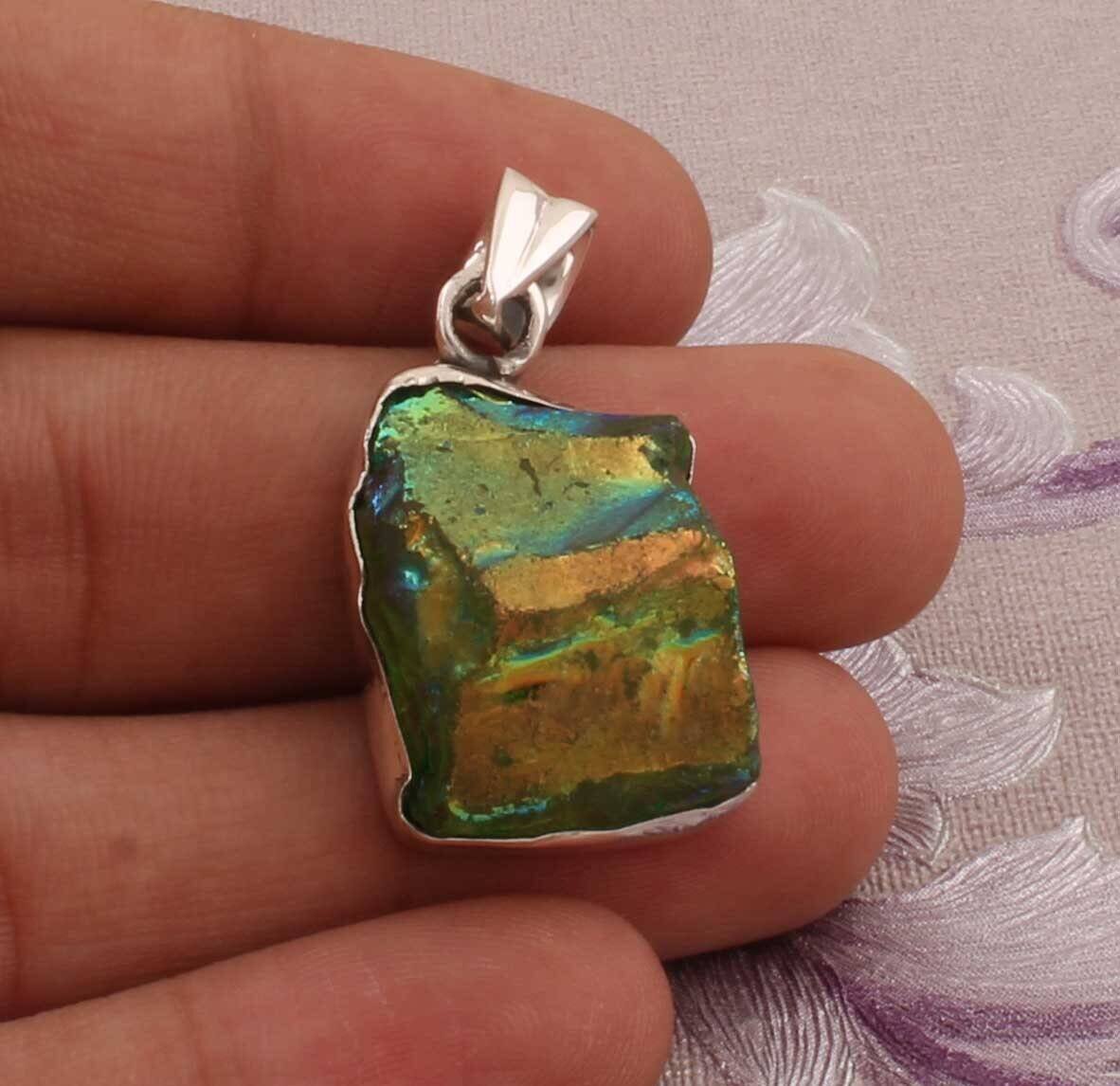 Sun Shine Druzy Quartz Raw Top Quality Gemstone Pendant 925-Sterling Silver Pendant,Antique Silver Pendant,Druzy Raw Pendant Gift For Her