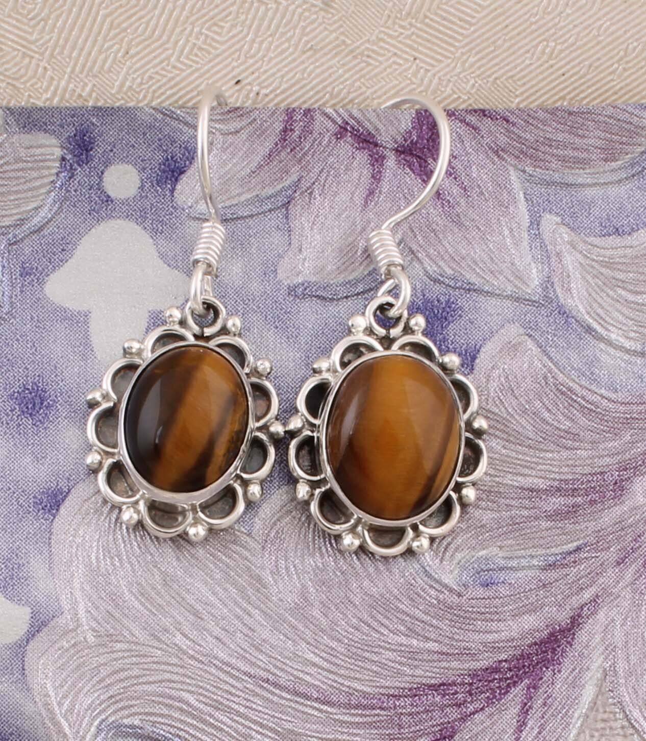 Natural Amazing Tiger-Eye AAA+Quality Gemstone Earring Top Rare Stone Boho Earring 925-Antique Silver Earring,Wedding Earring Gift For Her