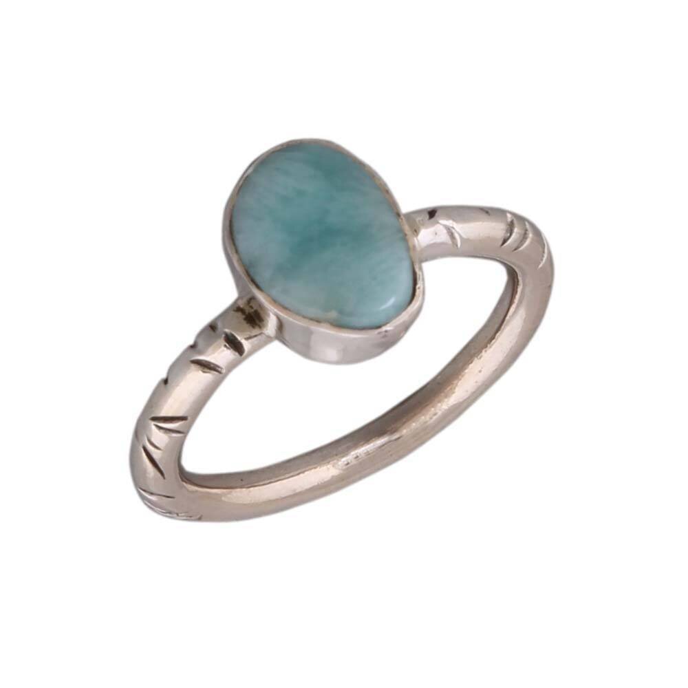 925 Sterling Silver Natural Larimar Gemstone Ring, Textured Fancy Shape Ring, Christmas Gifts For Her, Wedding Gifts IdeaBirthstone