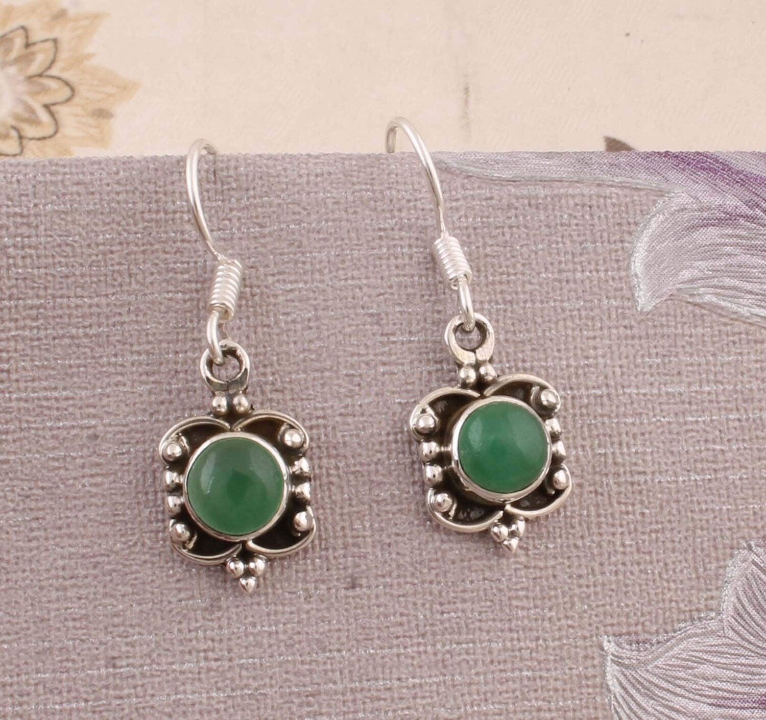 Natural Amazing Green Jade AAA+Quality Gemstone Earring Cabochon Stone Boho Earring 925-Antique Silver Earring,Wedding Earring Gift For Her