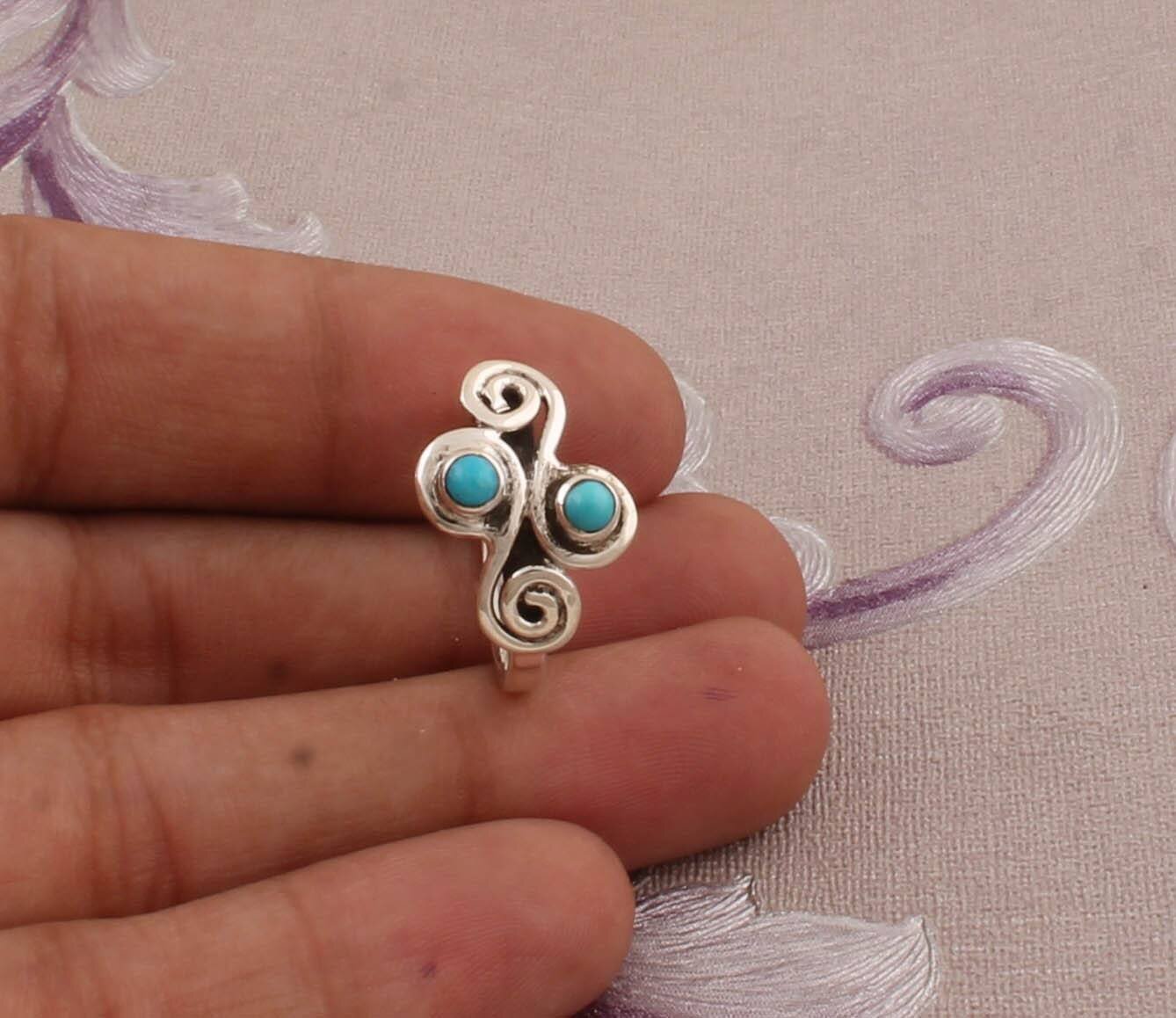 Sleeping Beauty Turquoise Top Quality Gemstone Ring 925-Sterling Silver Ring,Antique Silver Ring,Middle Finger Ring Gift For HerBirthstone