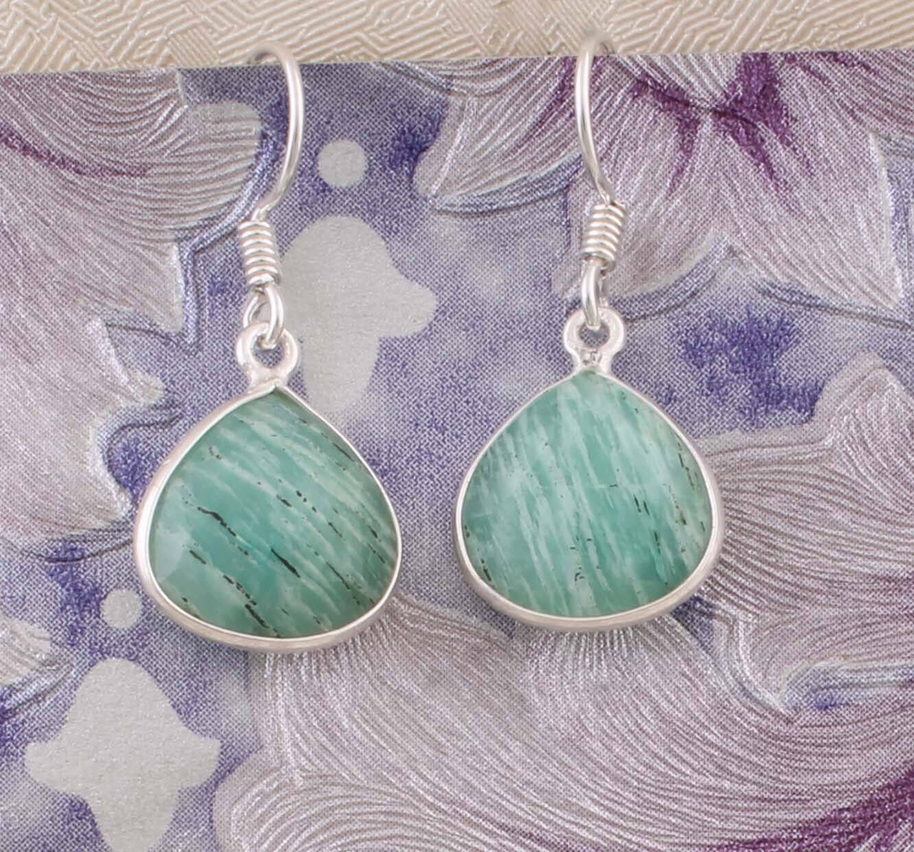 Natural Amazonite AAA+Quality Gemstone Earring 925-Sterling Solid Silver Earring,Anniversary Gift Earring,Teardrop Earring Boho Earring