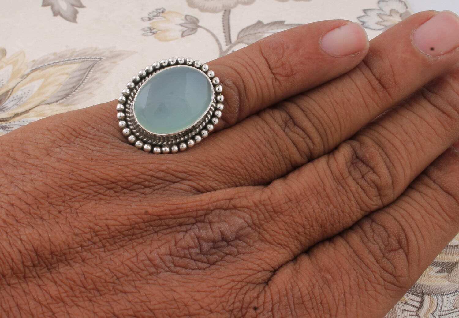 925 Sterling Solid Silver Ring, Natural Aqua Chalcedony Oval Shape Gemstone Ring, Handmade Ring, Boho Rings, Women Wedding Jewelry Gift Idea
