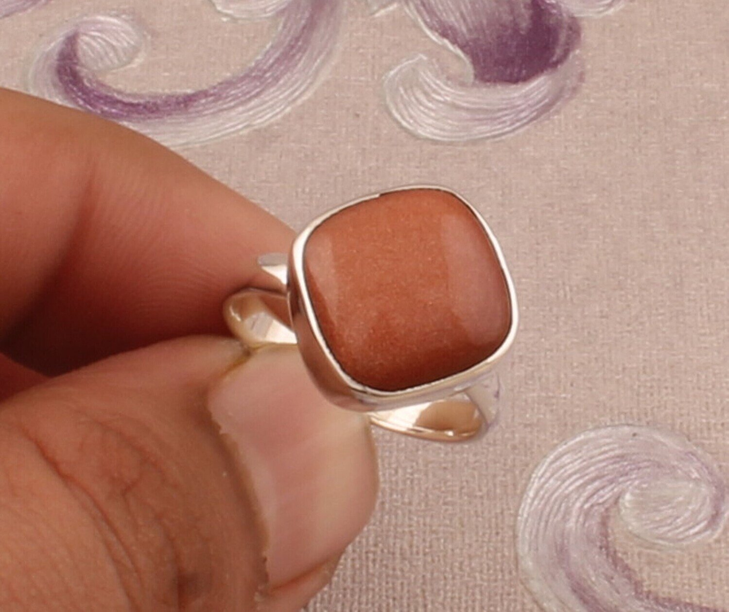 925 Sterling Silver Sunstone Cushion Gemstone Ring, Designer Handmade Gemstone Silver Ring, Valentine's Day Jewelry Gift, Etsy Cyber 2021