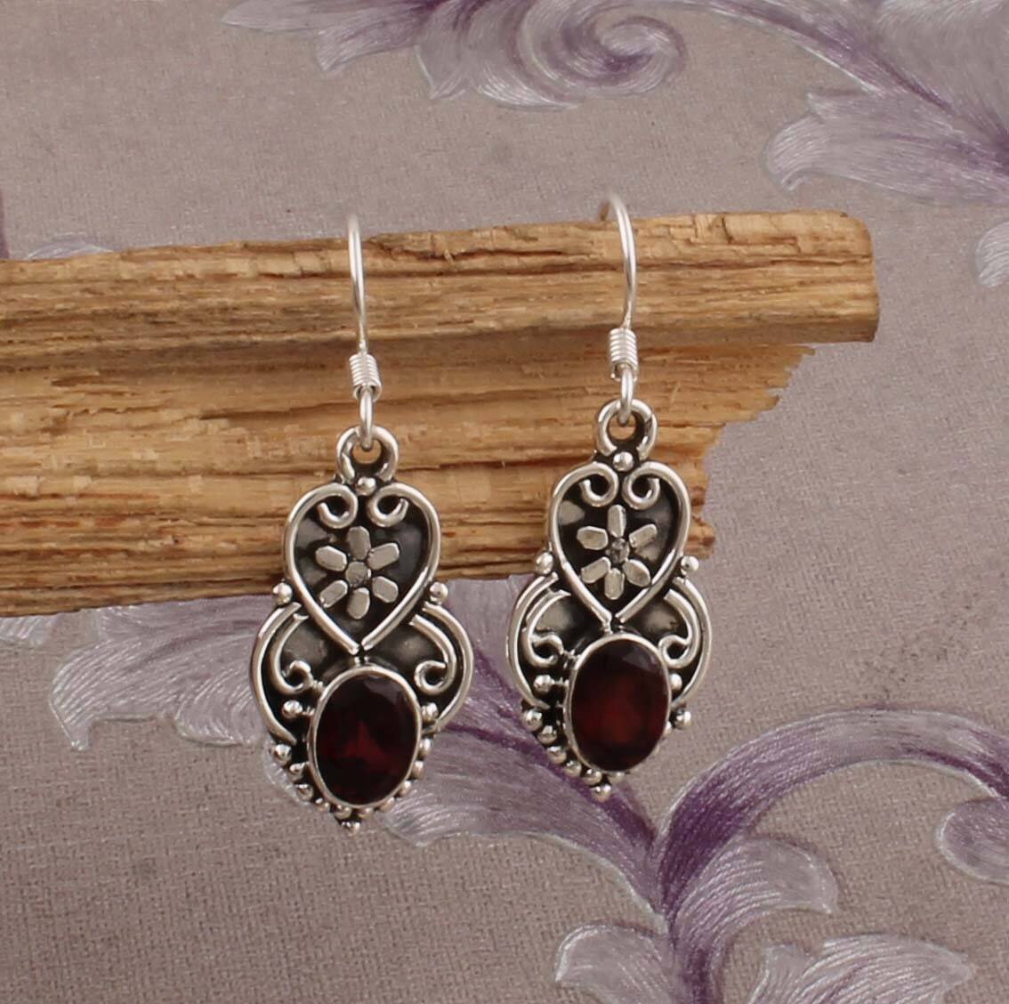Natural Amazing Red Garnet Gemstone Earring Cut Transparent Stone Earring 925-Sterling Solid Silver Gift For You ! L#-283808-ECyber2021