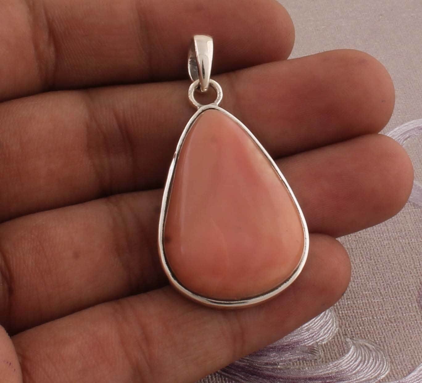 Amazing Pink Opal Gemstone Pendant Pear Cabochon Stone Pendant,Big Size Pendant,Opaque Stone Pendant 925-Sterling Silver PendantCyber2021