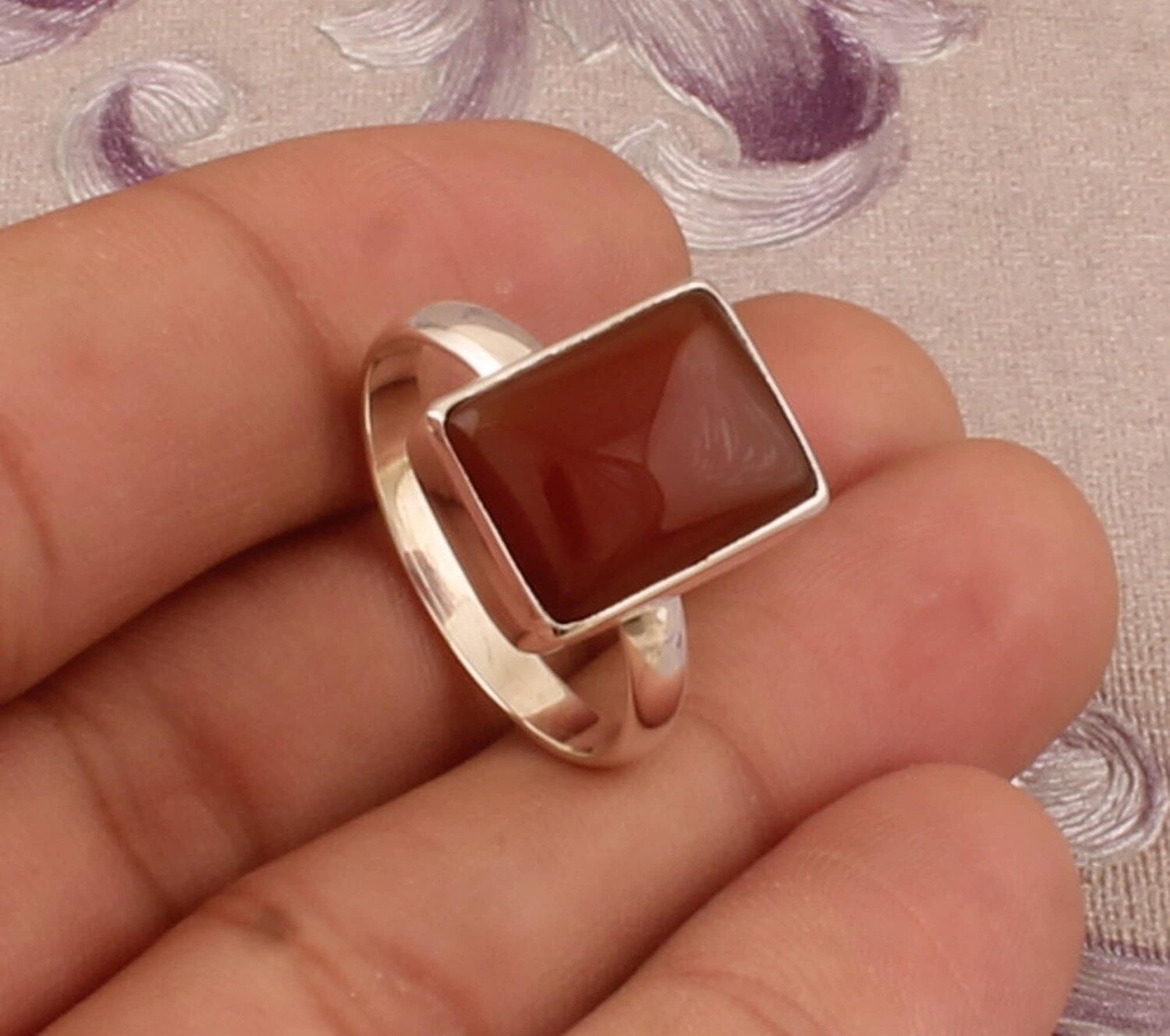 Natural Red Onyx Ring, Solid 925 Sterling Silver Ring, Rectangle Onyx Ring, Natural Onyx Ring, Handmade Ring, Onyx Ring For Women Gift Idea