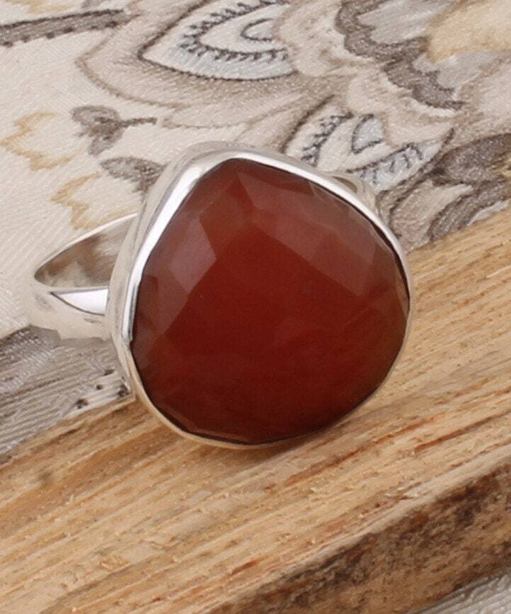Natural Amazing Red Onyx Top Quality Gemstone Ring 925 Sterling Silver Heart Stone Ring, Middle Finger Ring, Wedding Jewelry, Gift For Her