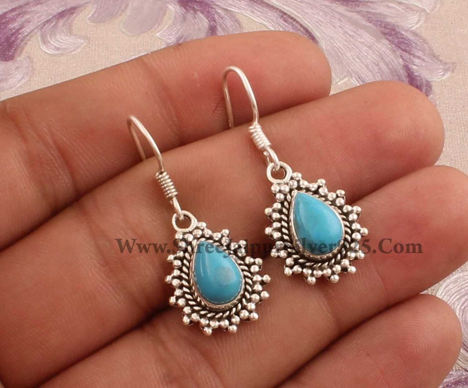 Amazing Composite Turquoise AAA+Quality Gemstone Earring Cabochon Stone Boho Earring 925-Sterling Solid Silver EarringCyber2021Birthstone