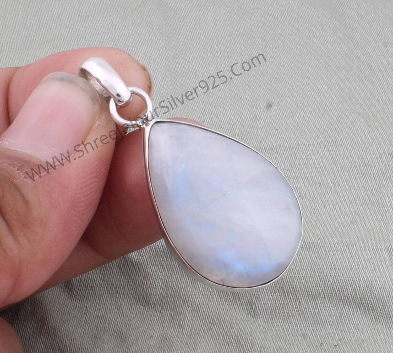 Rainbow Moonstone Solid Silver Pendant Pear Cabochon Stone Pendant,Big Size Pendant,Opaque Stone Pendant 925-Sterling Silver Pendant