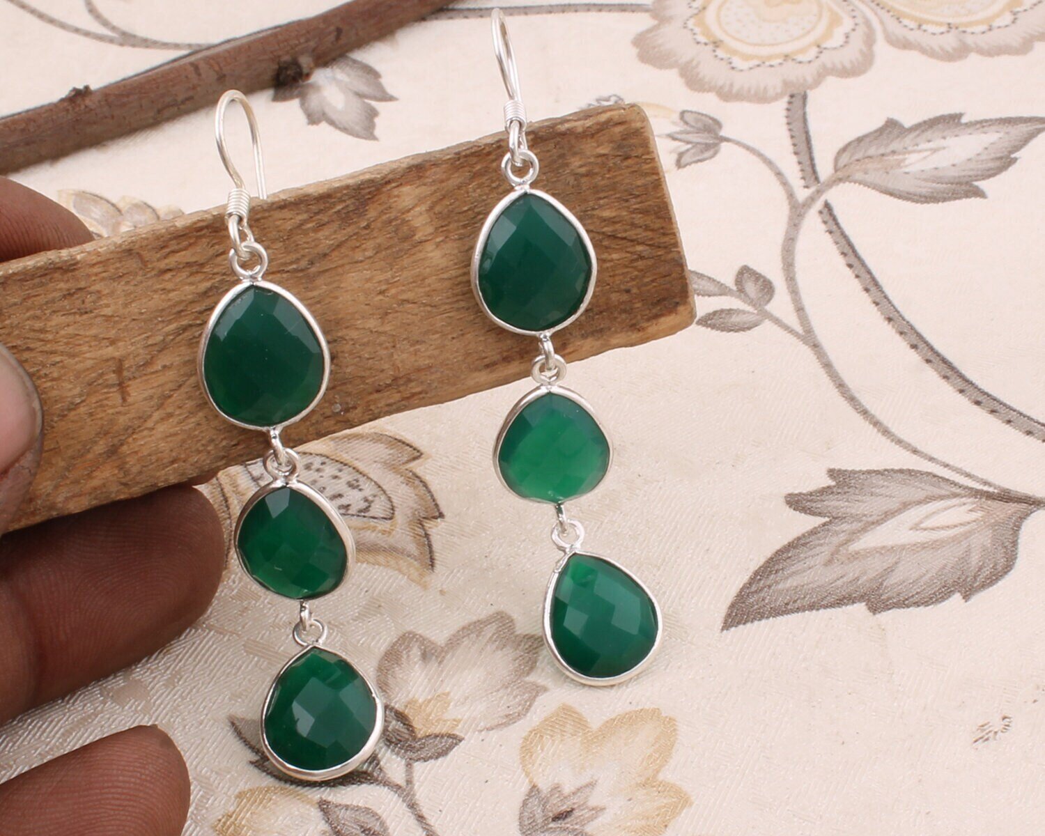 Handcrafted Earring 925 Gift For You ! 925-Sterling Solid Silver Earring Natural Green Onyx Gemstone Earring Handcrafted Boho Earring