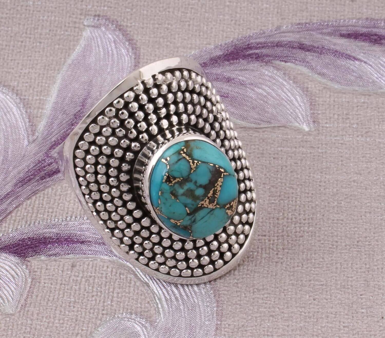 Composite Turquoise Top Quality Gemstone Ring,Big Size Ring,Boho Ring 925Birthstone
