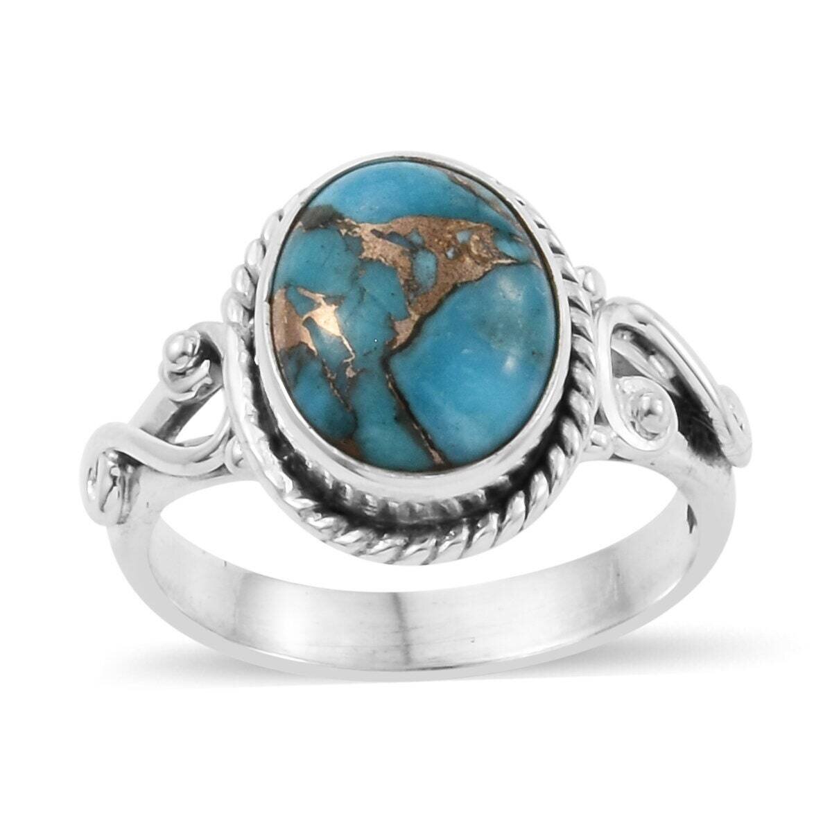 Composite Turquoise Gemstone Ring Oval Stone Boho Ring 925-Sterling Solid Silver Ring,Middle Finger Ring Etsy Cyber Valentine's Day Gift