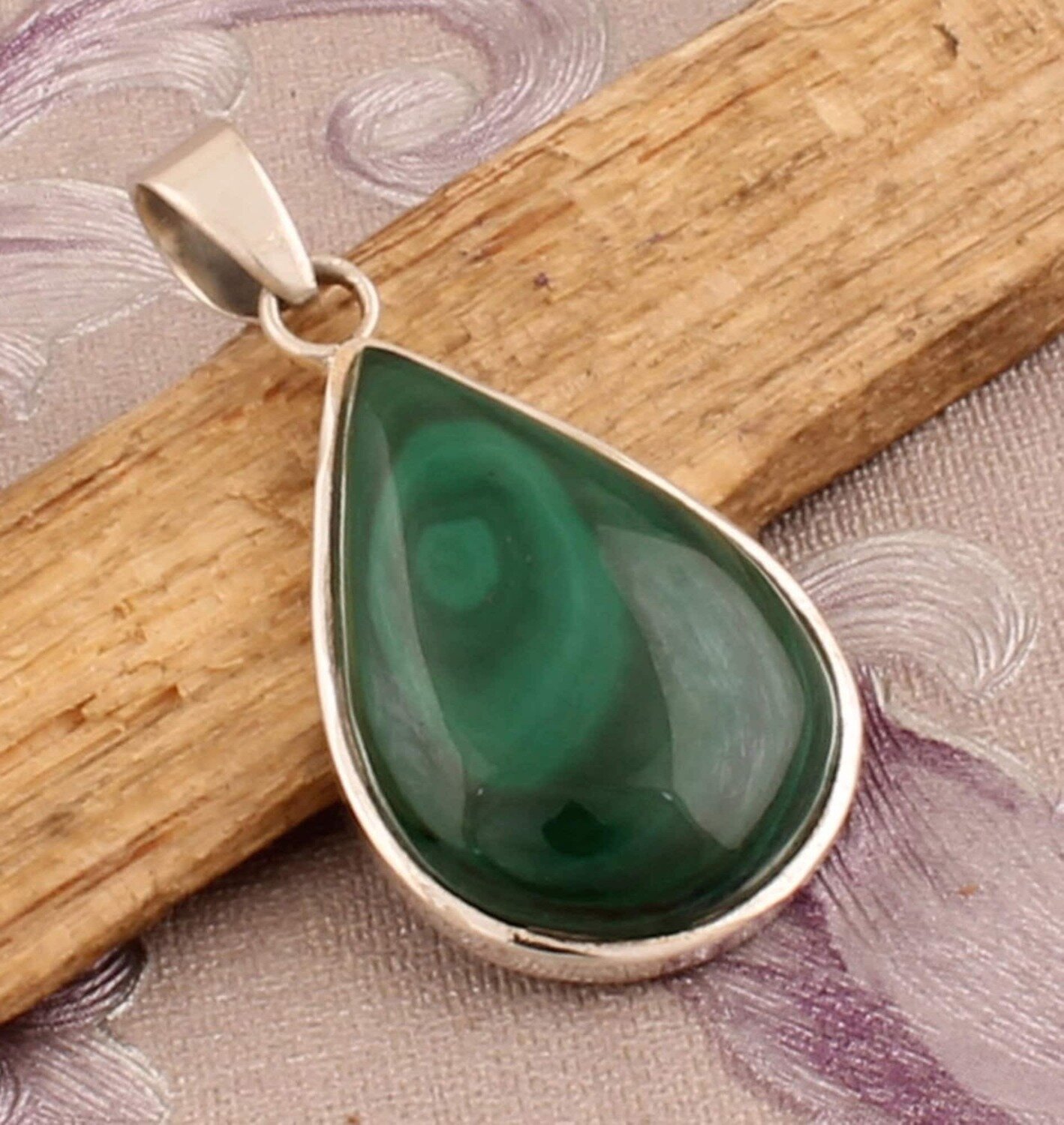 Malachite Pendant, 925 Sterling Silver Pendant, Malachite Pear Pendant, Natural Gemstone Pendant, Handmade Wedding Pendant, Mother Gift Idea
