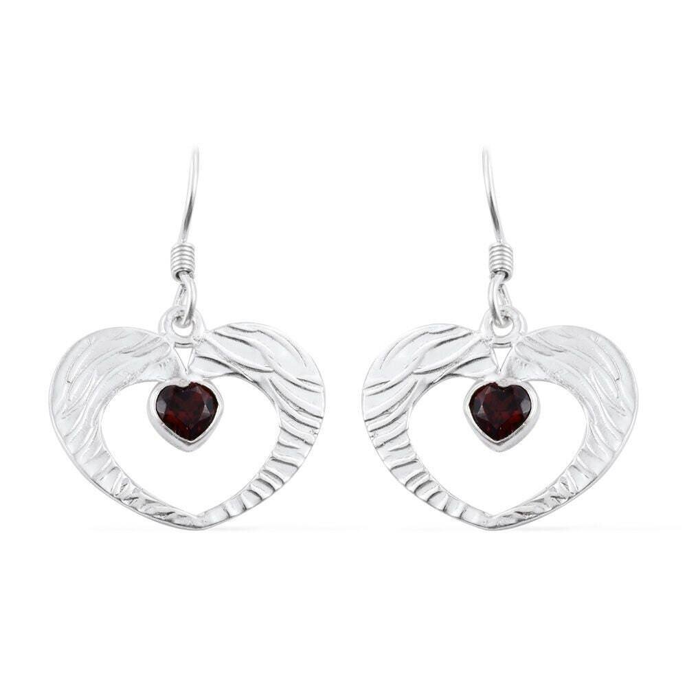Heart Shape Earring Solid 925-Sterling Silver Earring With Natural Red Garnet Top Quality Gemstone Handcrafted Earring Charm &amp; Boho Earring