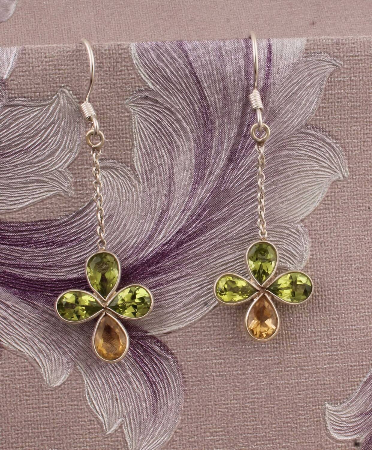 Gemstone Earring Peridot+Citrine Gemstone Earring 925-Sterling Silver Earring Big Size Earring Four Stone's Earring One-Of-Kind Item