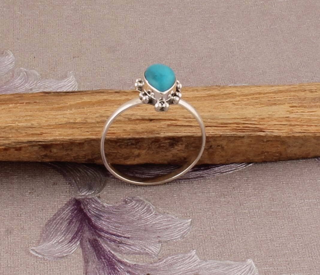 Sleeping Beauty Turquoise Top Quality Gemstone Ring Pear Cabochon Stone Ring 925-Antique Silver Ring Middle Finger Ring Gift For Her