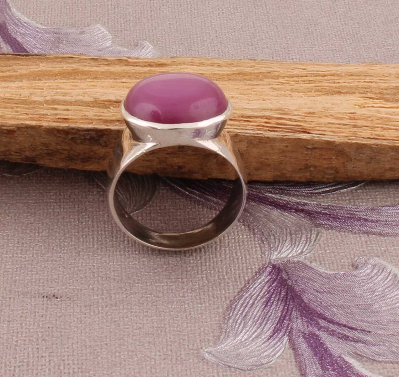Amazing Purple Jade Top Quality Gemstone Ring Cabochon & Opaque Stone Boho Ring Solid 925-Sterling Silver Ring With  Index Finger Ring