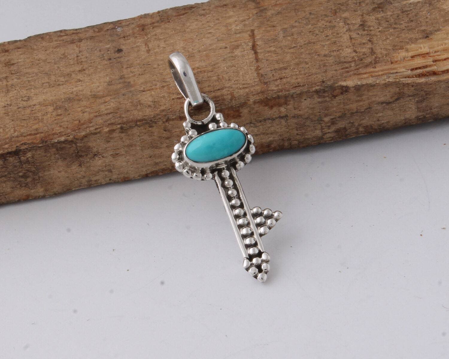 Key Shape Pendant With Solar Turquoise Pendant 925-Antique Solid Silver Pendant Gift Item Pendant Gift For You ! Etsy Cyber-2021Birthstone