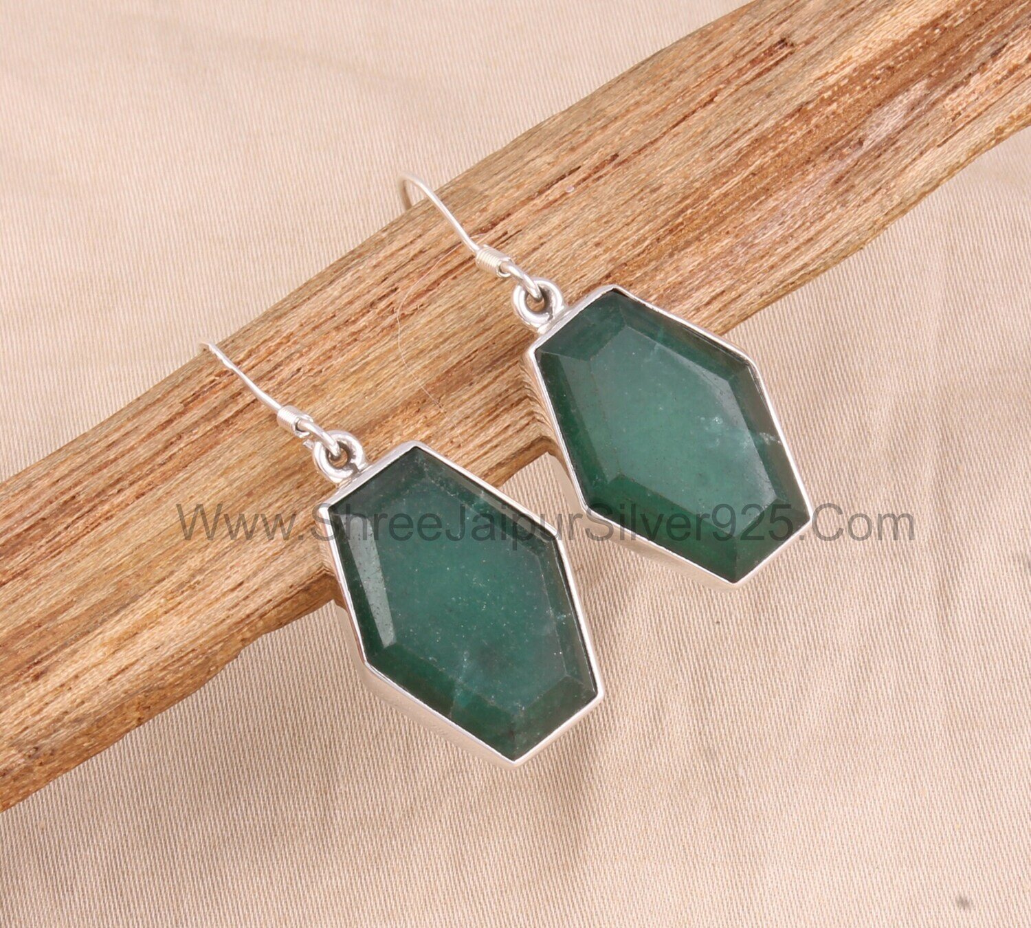 Emerald Hexagon Cut Solid 925 Sterling Silver Earrings For Women, Handmade Emerald Cut Stone Earrings For Wedding Anniversary Gift For Her