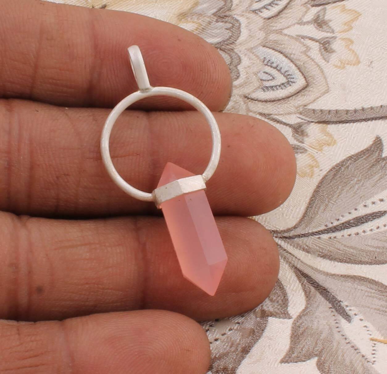 Amazing Rose Quartz Pencil Gemstone Pendant - 925 Sterling Silver Pendant, Antique Silver Pendant, Christmas Gift For Her One Of Kind