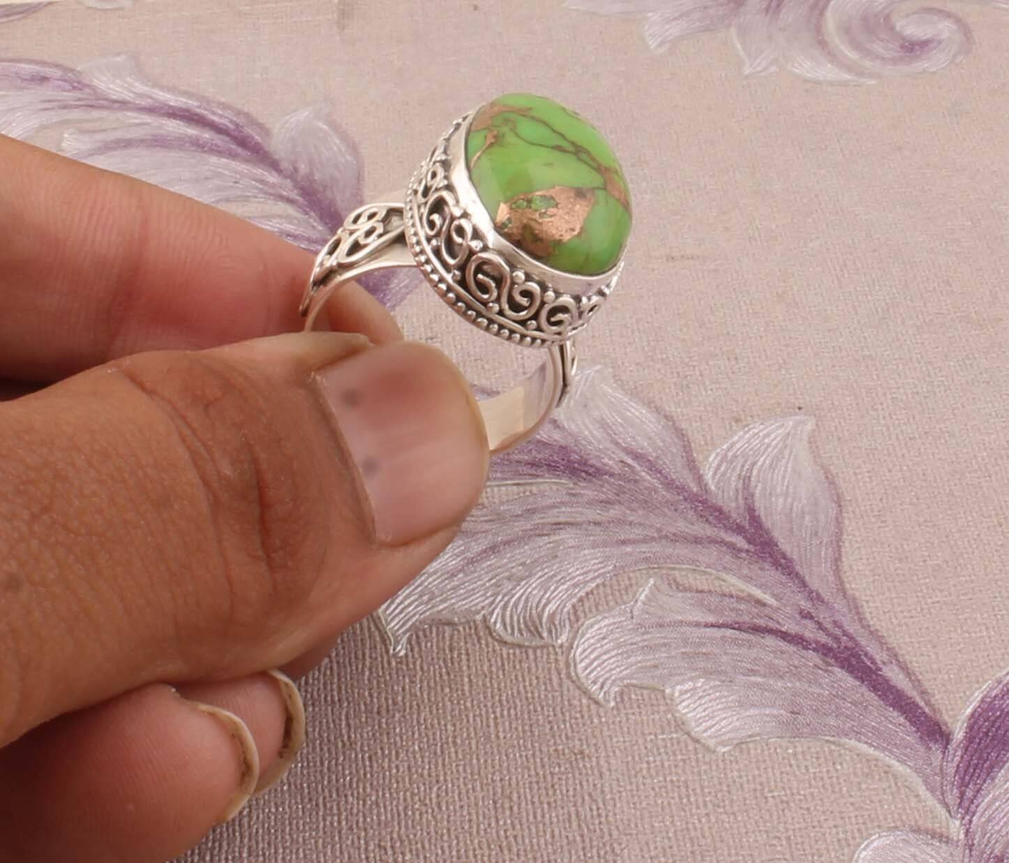 Composite Turquoise Gemstone Ring,925-Sterling Silver Ring,Antique Silver Ring,Middle Finger Ring,Simple Ring,Gift For Her !!!Birthstone