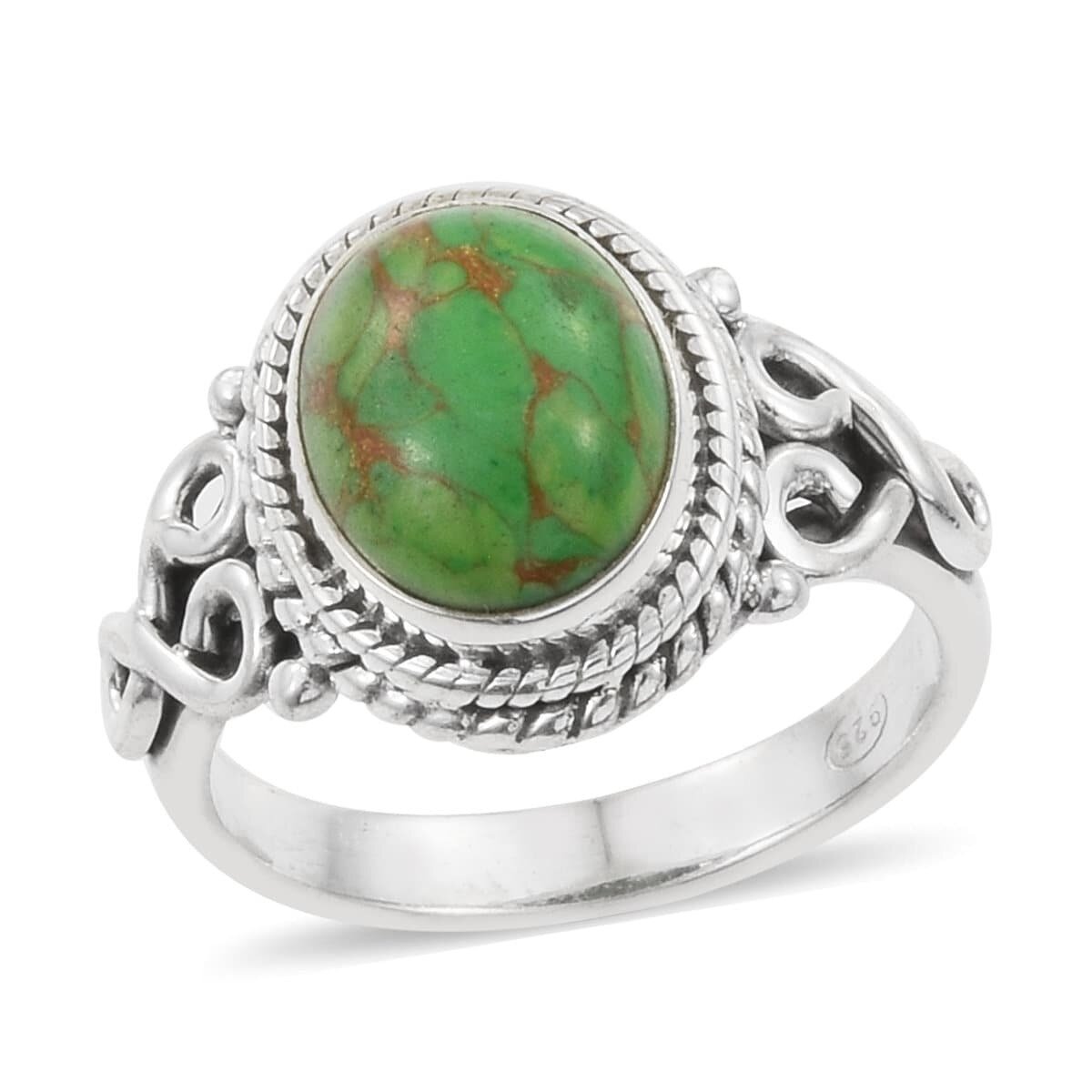 Top Quality Composite Turquoise Gemstone Ring Cabochon, Stone Boho Ring 925-Adjustable Silver Ring, Middle Finger Ring