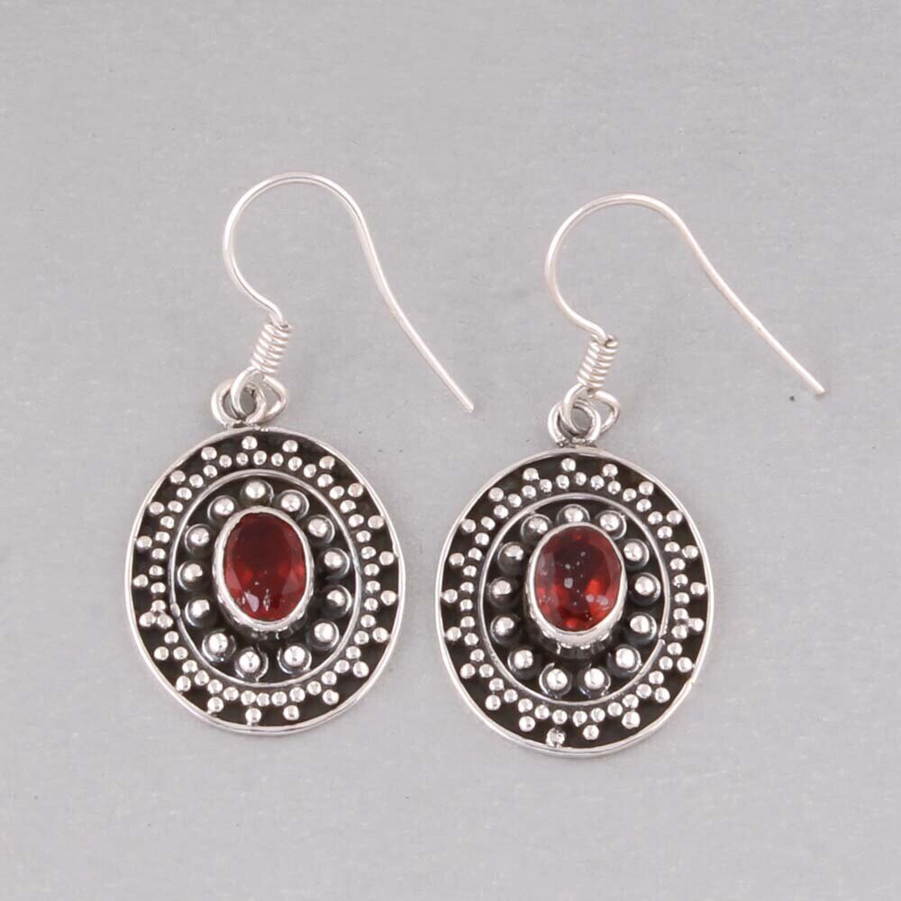 Natural Garnet 925-Silver Sterling Earring Handmade Earring Natural Garnet  Top Quality Gemstone Earring Red Color Stone And Silver Color