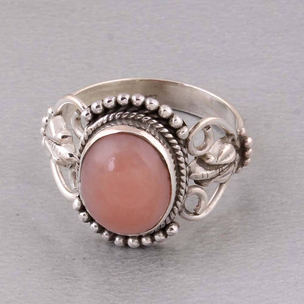 Natural Pink Opal Oval Stone Solid 925 Sterling Silver Ring For Women Wedding Anniversary Gift IdeaBirthstone