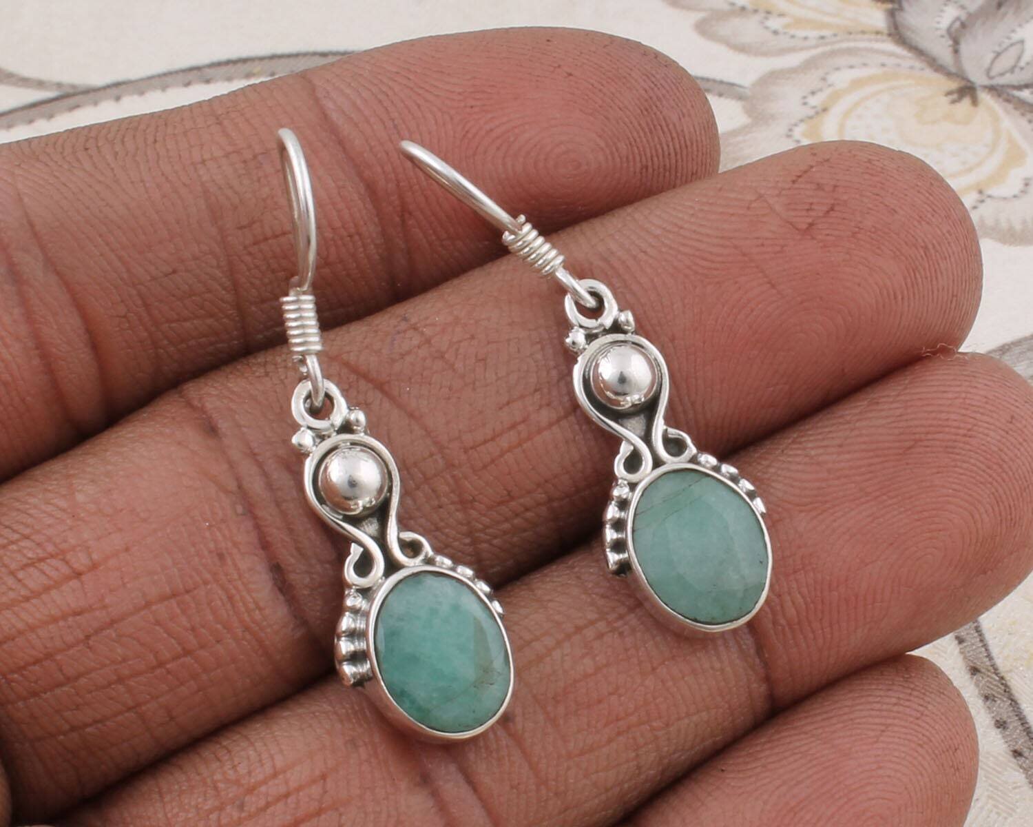 Natural Emerald Top Quality Gemstone Handmade Earring Cut Stone Boho Earring 925-Antique Silver Earring Etsy Cyber Valentine's Day Gift