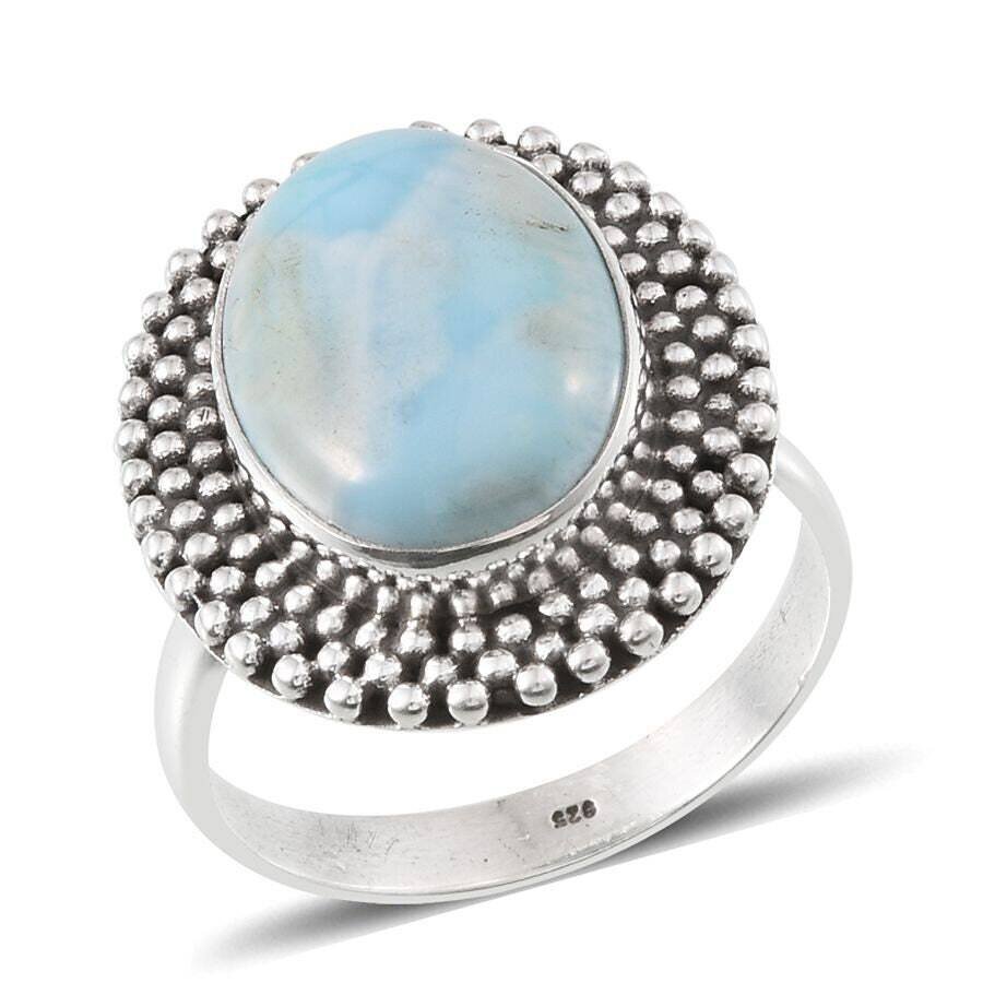 925-Sterling Solid Silver Ring Natural Larimar Gemstone Ring Opaque &amp; Cabochon Stone Boho Ring Handcrafted Middle Finger Ring  L#-283669-R