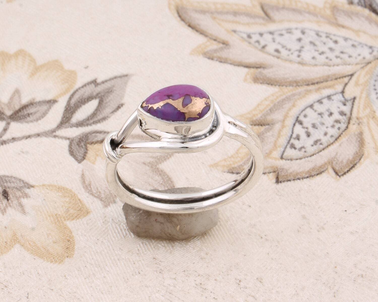 Hand Crafted Ring With  Composite Turquoise Gem Stone Ring Cabochon, Stone Boho Ring 925-Sterling Solid Silver Ring Finger RingBirthstone