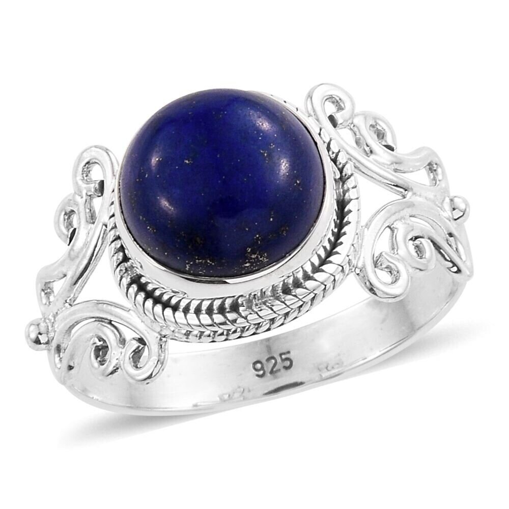 Round Shape Ring Gift For You ! Solid 925-Sterling Silver Ring With Natural Lapis Gemstone Ring Girls Engagement Ring (Ring Finger Ring)