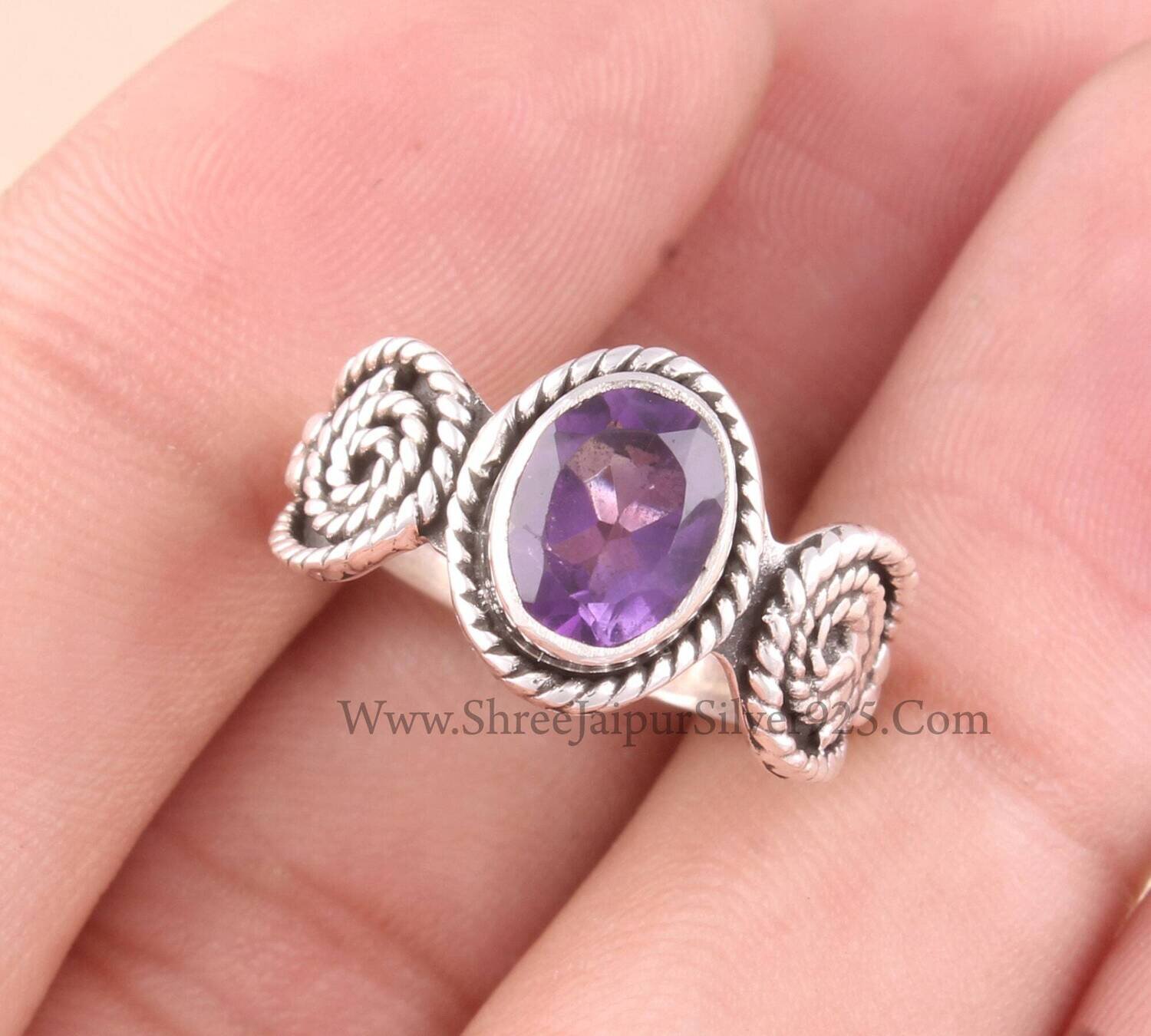 Amethyst Oval Cut Stone Solid 925 Sterling Silver Ring For Women, Handmade Silver Designer Ring For Wedding Anniversary Gifts IdeaBirthstone