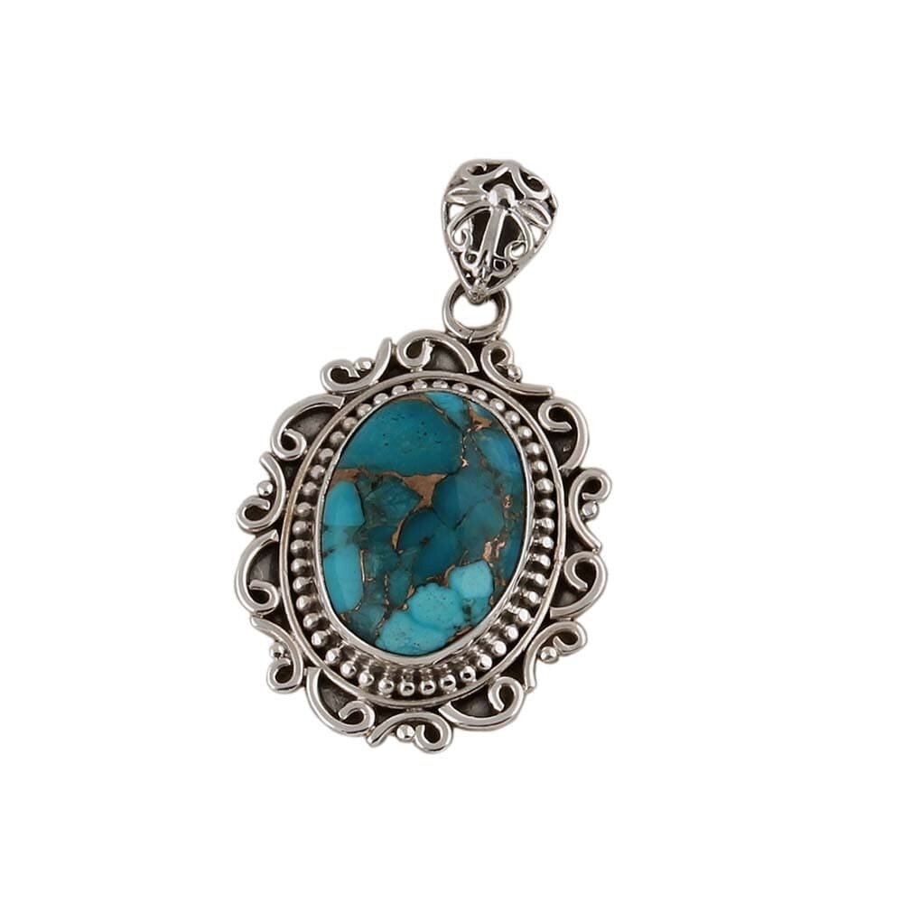 Solid 925 Sterling Silver Blue Turquoise Gemstone Pendent Antique Silver ETSYCYBER2021Cyber2021Bestseller2021EtsyBirthstone
