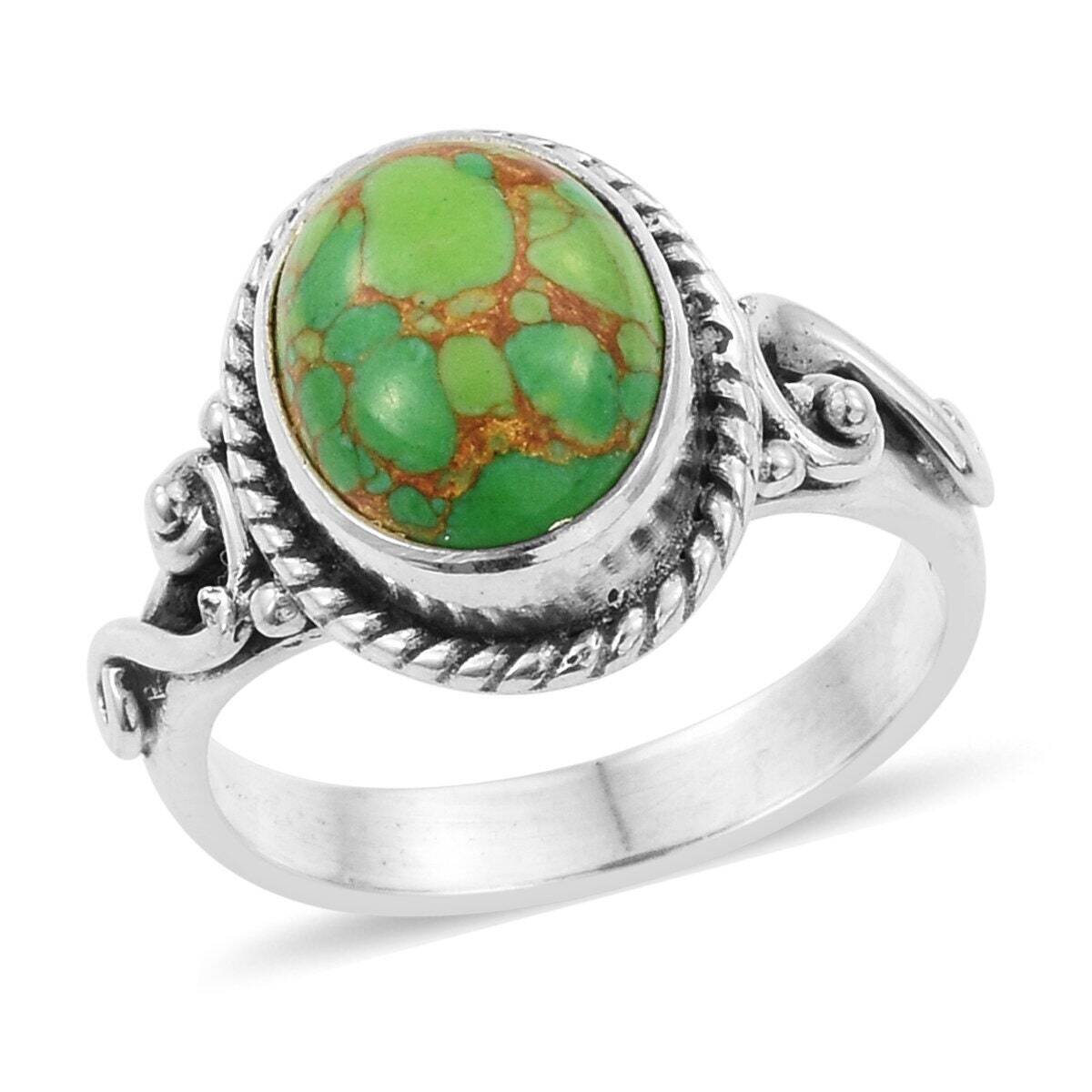 Top Quality Composite Turquoise Gemstone Ring Cabochon,Stone Boho Ring 925-Adjustable Silver Ring, Silver Middle Finger Ring Etsy Cyber-2021