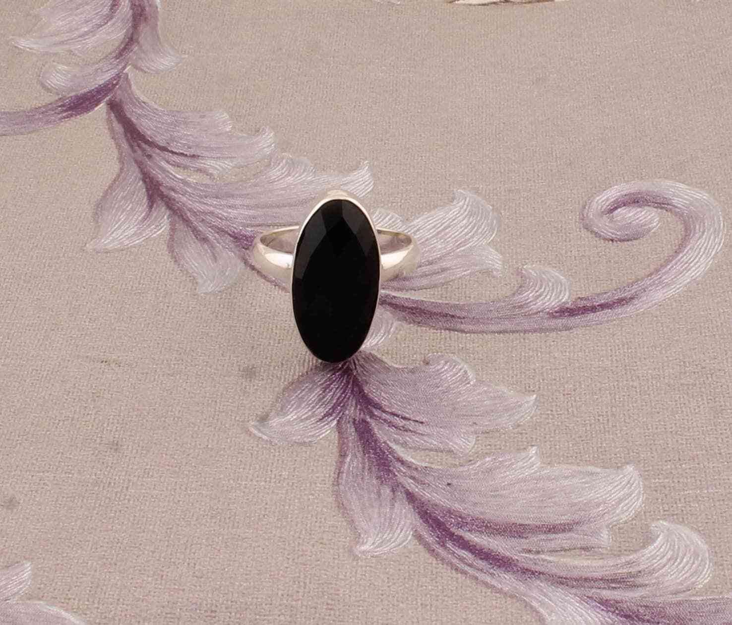 Natural Black Onyx Top Quality Gemstone Ring,Cut,Bralite Oval Shape Stone Ring 925-Sterling Silver Ring,Middle Finger Ring,Long Ring
