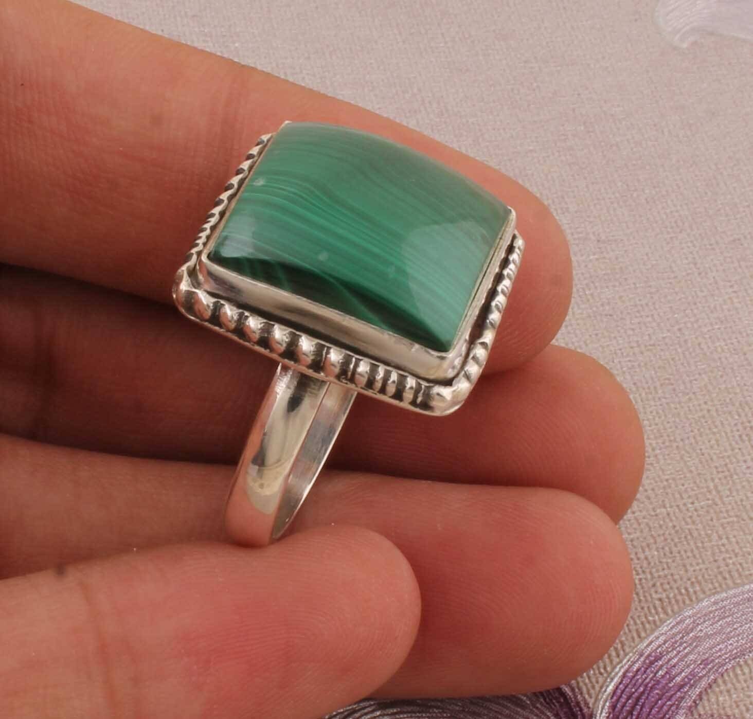 Amazing Beautiful Malachite Top Quality Gemstone 925-Sterling Silver Ring Middle Finger Ring,Antique Silver Ring Gift For HerCyber2021