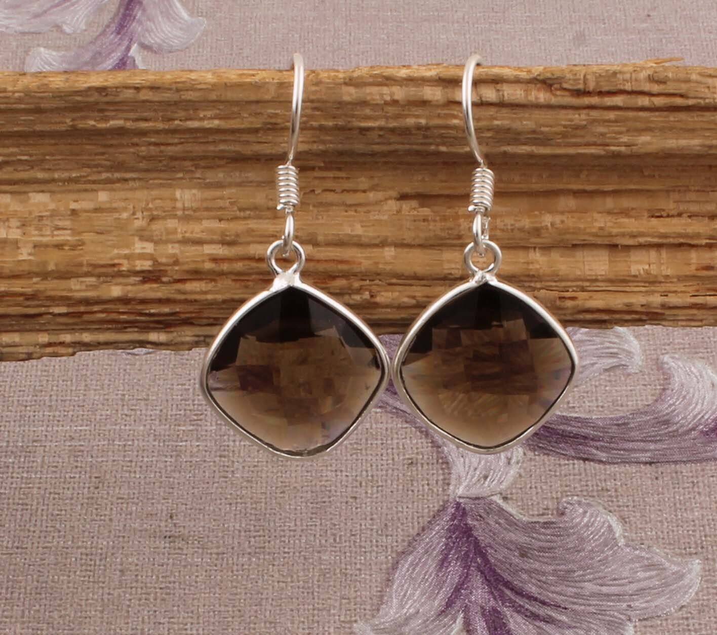 Top Quality Smokey Cut Opaque Stone Earring 925-Sterling Silver Earring,Antique Silver Earring,Wedding Earring Gift  Item EarringCyber2021