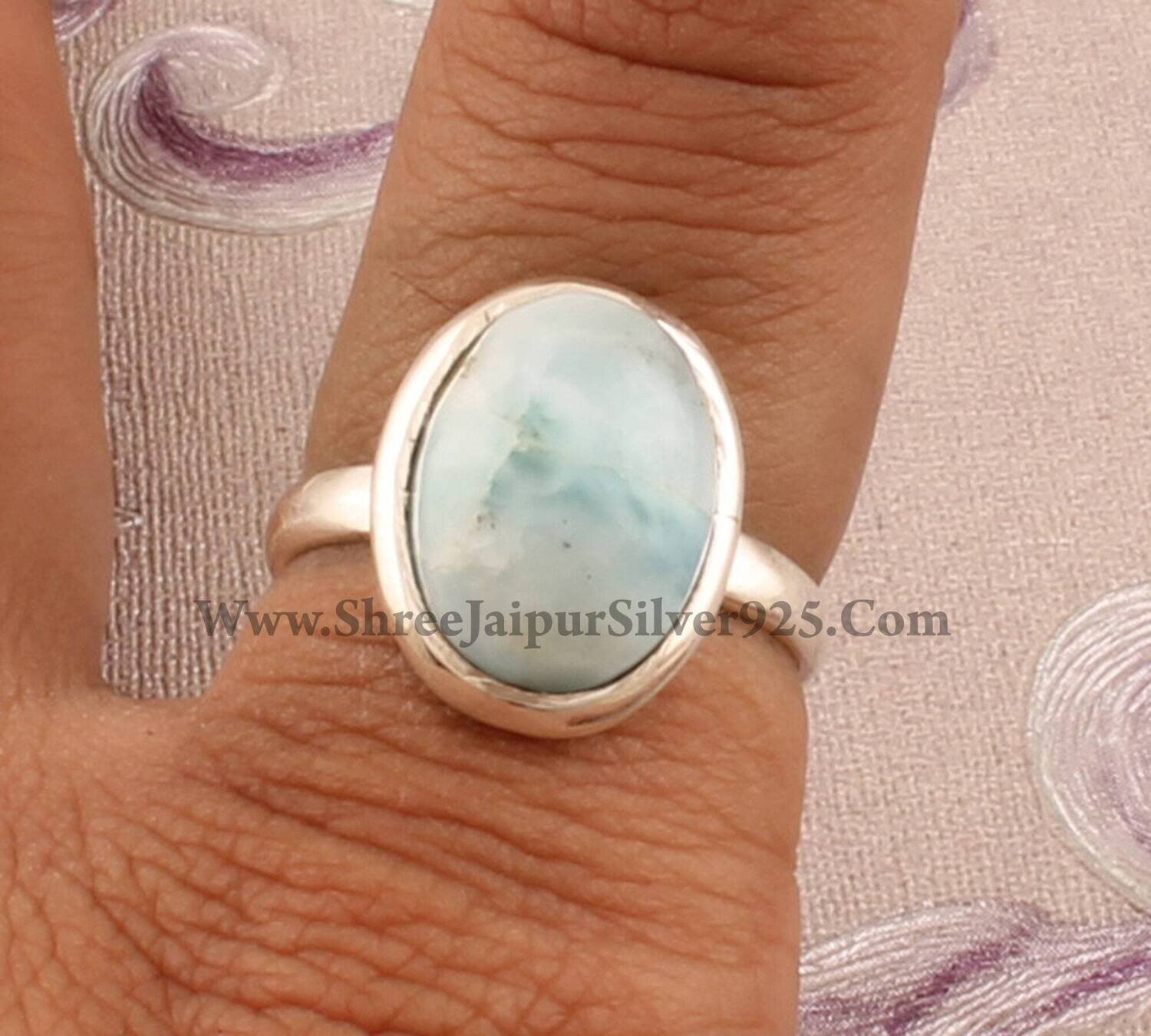 925 Sterling Silver Natural Larimar Oval Shape Gemstone Ring For Women, Larimar Solid Silver Ring For Her, Handmade Gemstone Ring Gift Idea