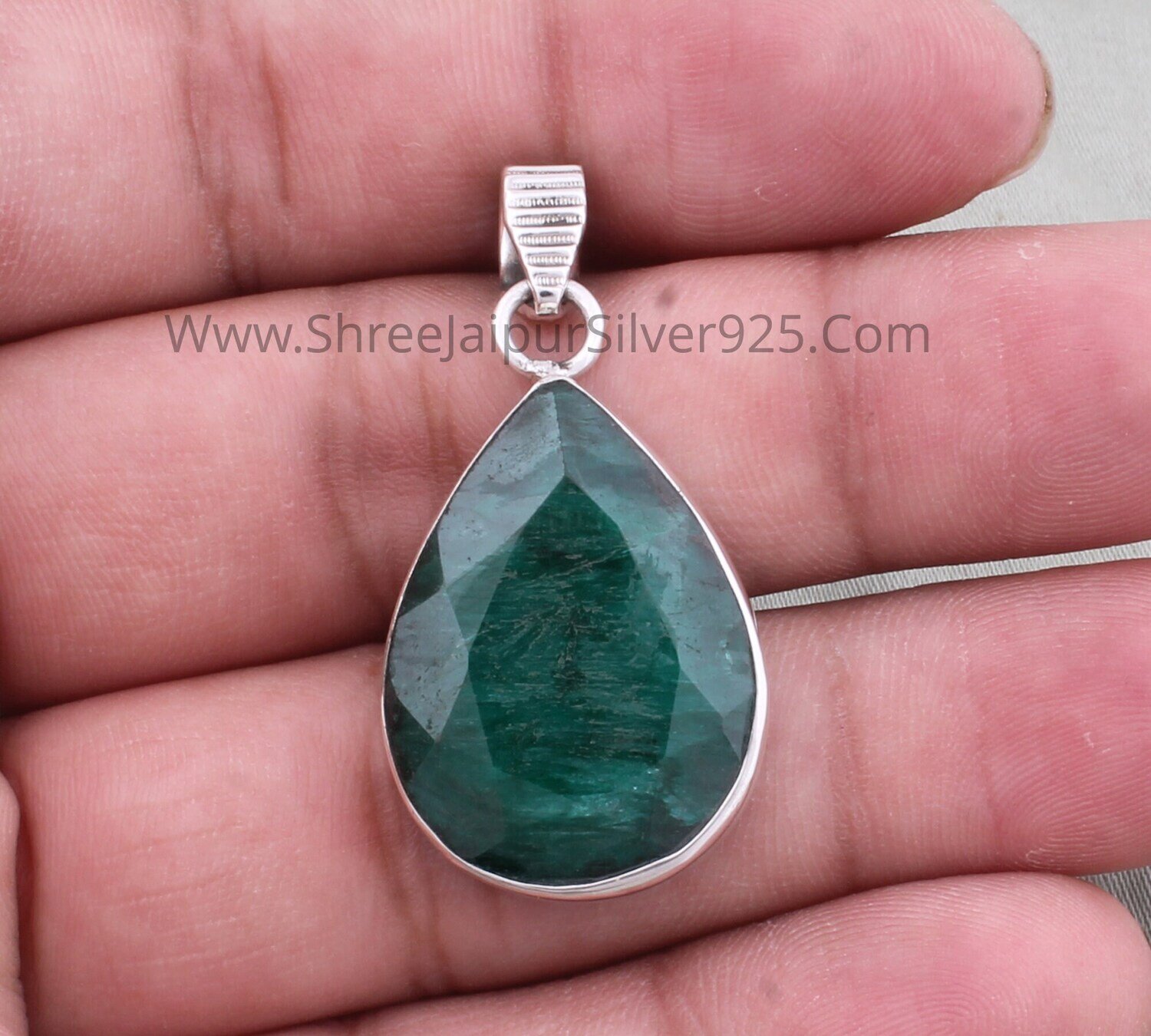 Emerald Pendant 925 Sterling Silver Pendant For Women, Emerald Pear Cut Gemstone Pendant Necklace, Handmade Women Wedding Silver Jewelry