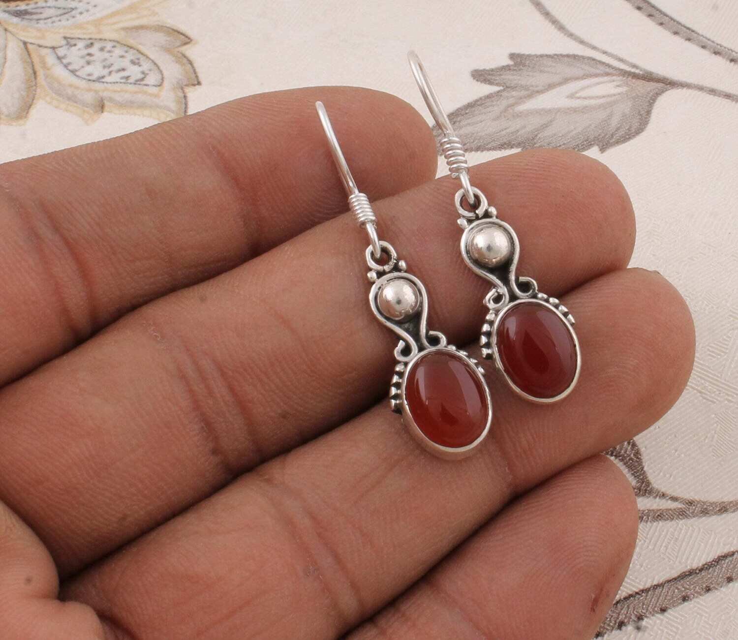 Charm Earring Silver,Solid Earring 925-Silver Sterling Earring Natural Red Onyx Gemstone Earring Handmade Earring Simple Earring L#28292013