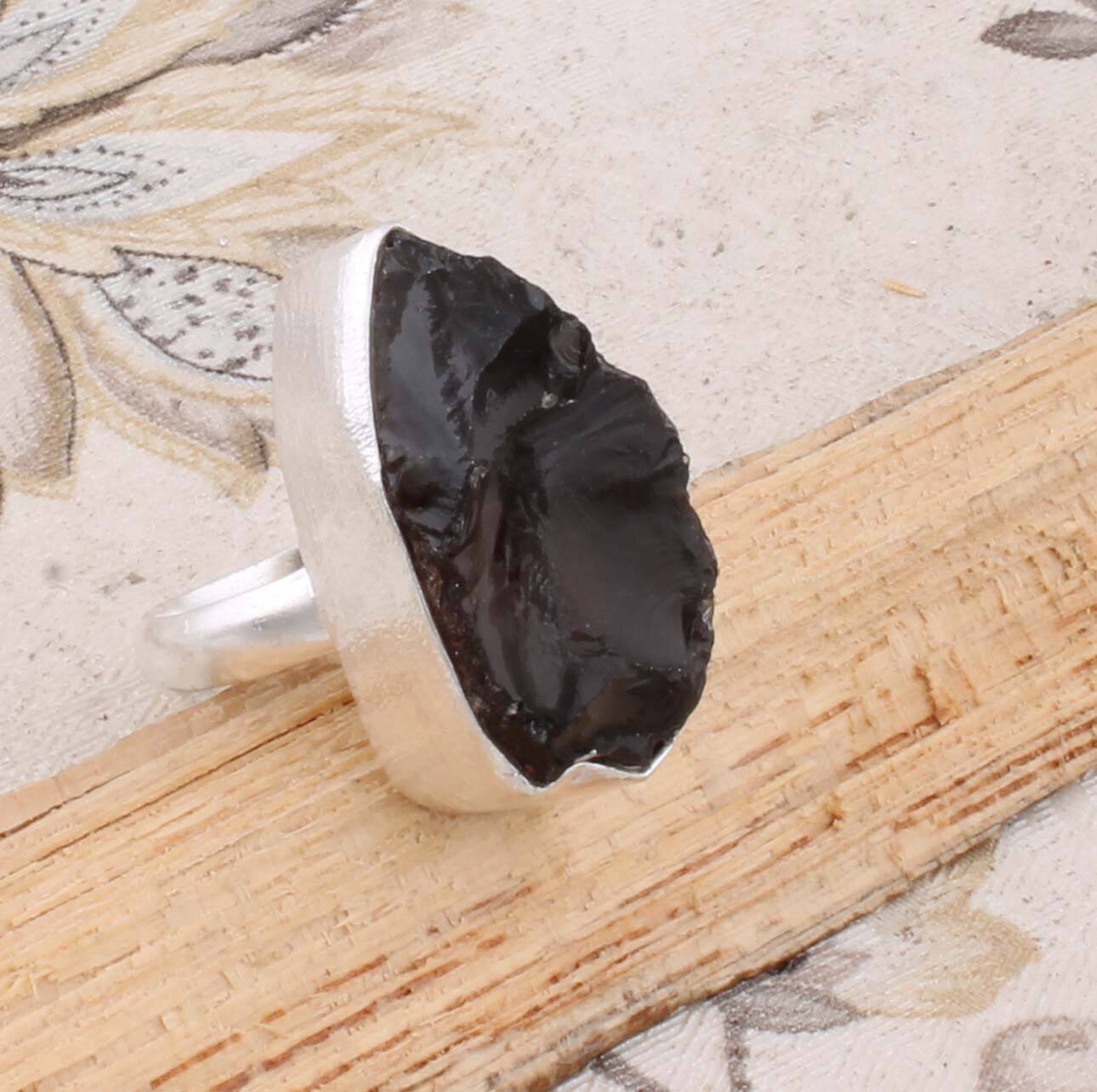 Natural Smokey Raf Ring Handcrafted Boho Ring 925-Sterling Silver Ring,Antique Silver Ring,Middle Finger Ring Etsy Cyber Valentine Day Gift