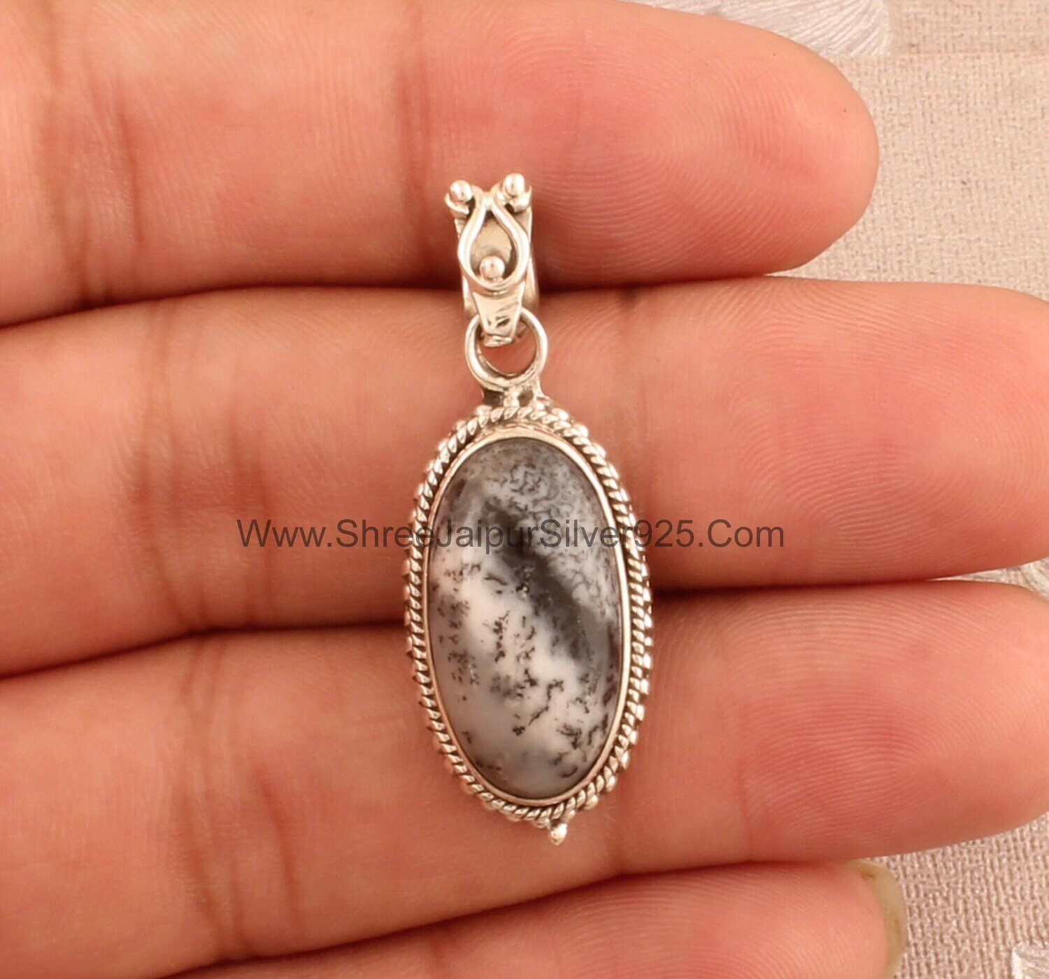 Natural Dendritic Opal Solid 925 Sterling Silver Necklace Pendant For Women, Handmade Oval Stone Pendant For Wedding Anniversary Gift Idea