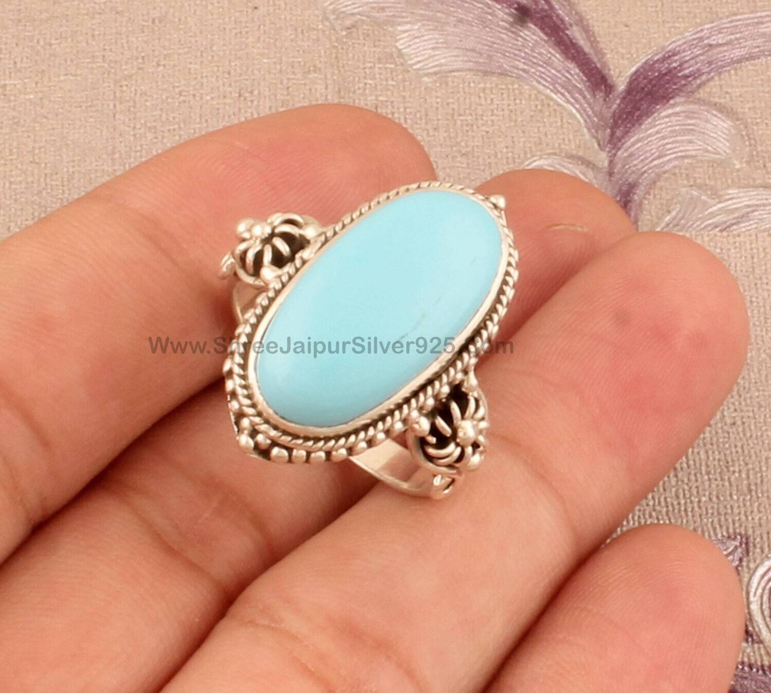 Turquoise Oval Gemstone 925 Sterling Silver Ring, Designer Handmade Solid Silver Ring, Women Wedding Jewelry Gemstone Turquoise Ring For Her