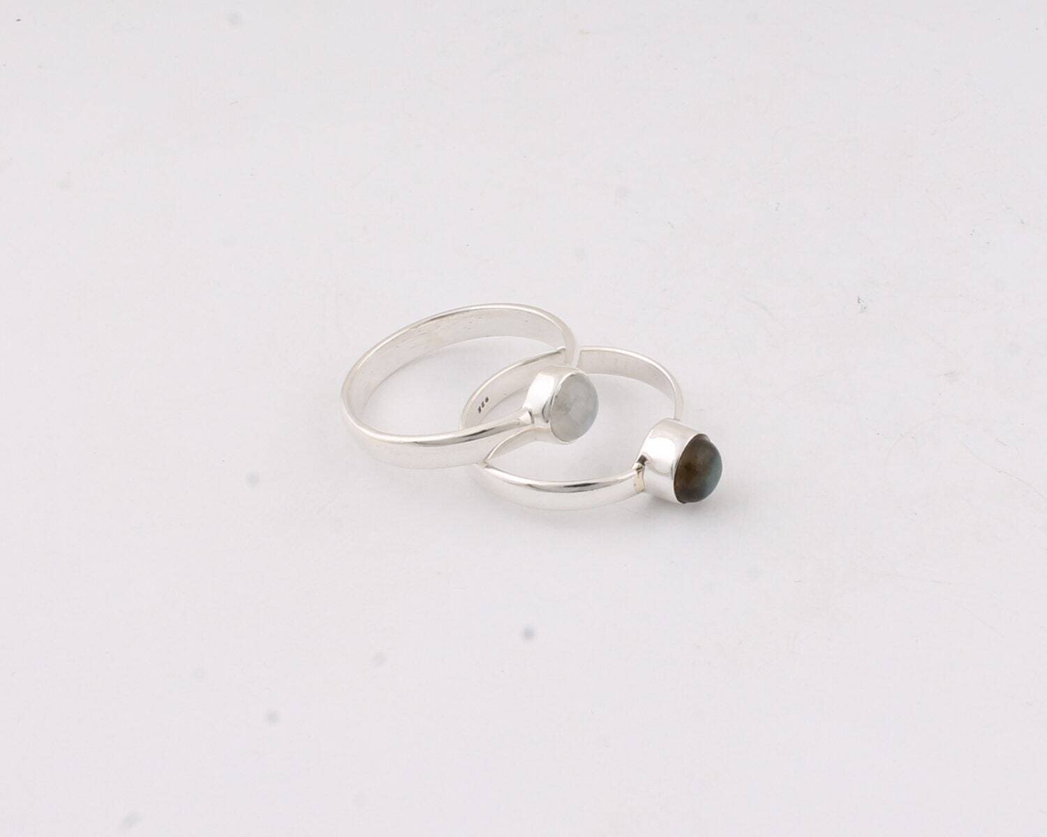 Middle Finger Rings 925-Silver Sterling Rings Natural Labradorite+Moonstone Gemstone Combo Rings Silver,Solid Rings (Handmade Rings)