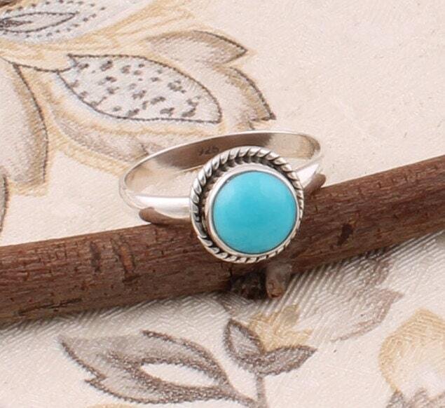 Ring 925-Sterling Solid Silver Ring With Turquoise Gemstone Ring Cabochon Stone Boho Ring Handcrafted Ring Finger Ring Gift For You