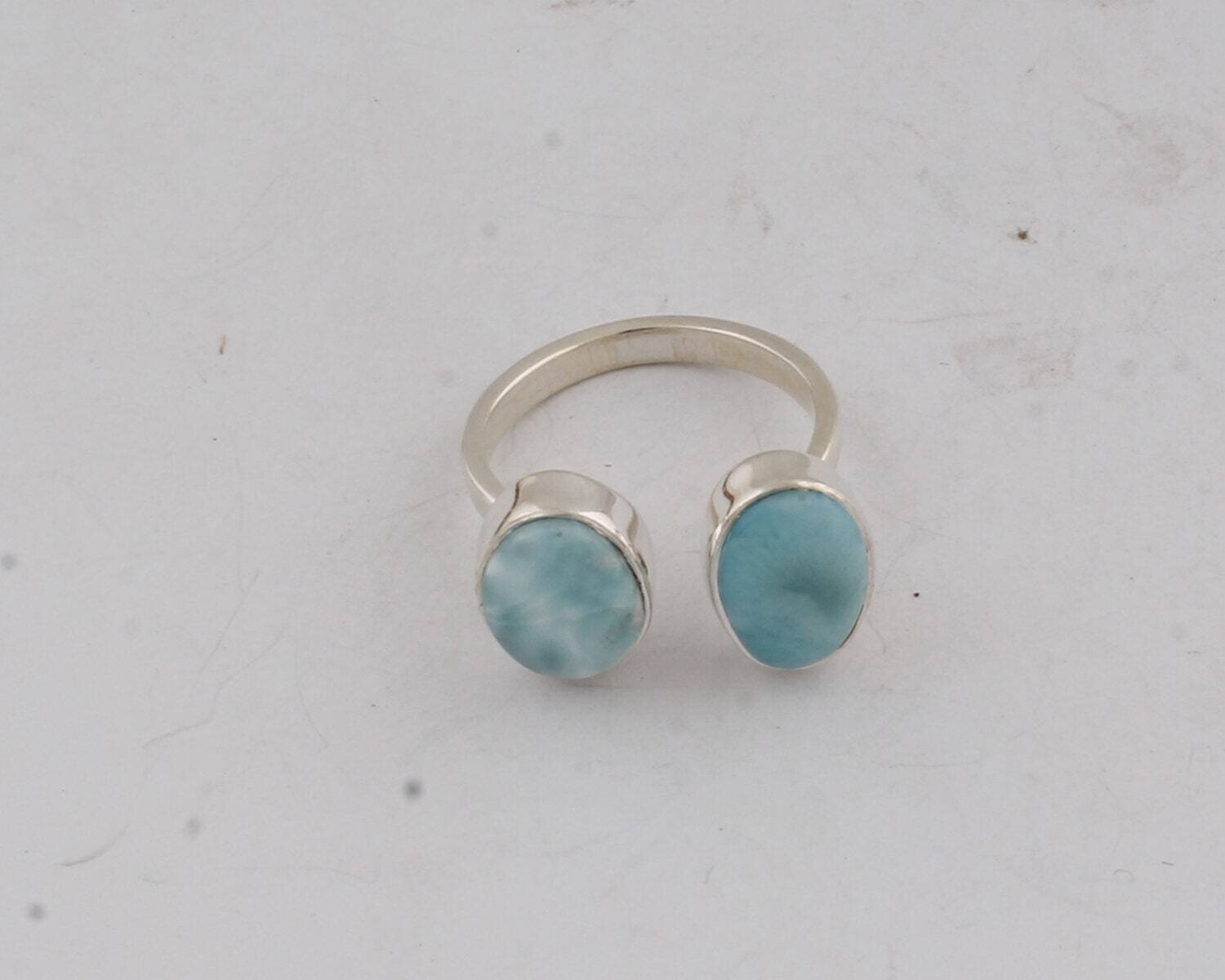 Larimar Blue Oval Top Quality 925-Silver Sterling Ring Larimar Gemstones Ring Handmade Ring Double Gemstones Ring Fancy Shape RingCyber2021
