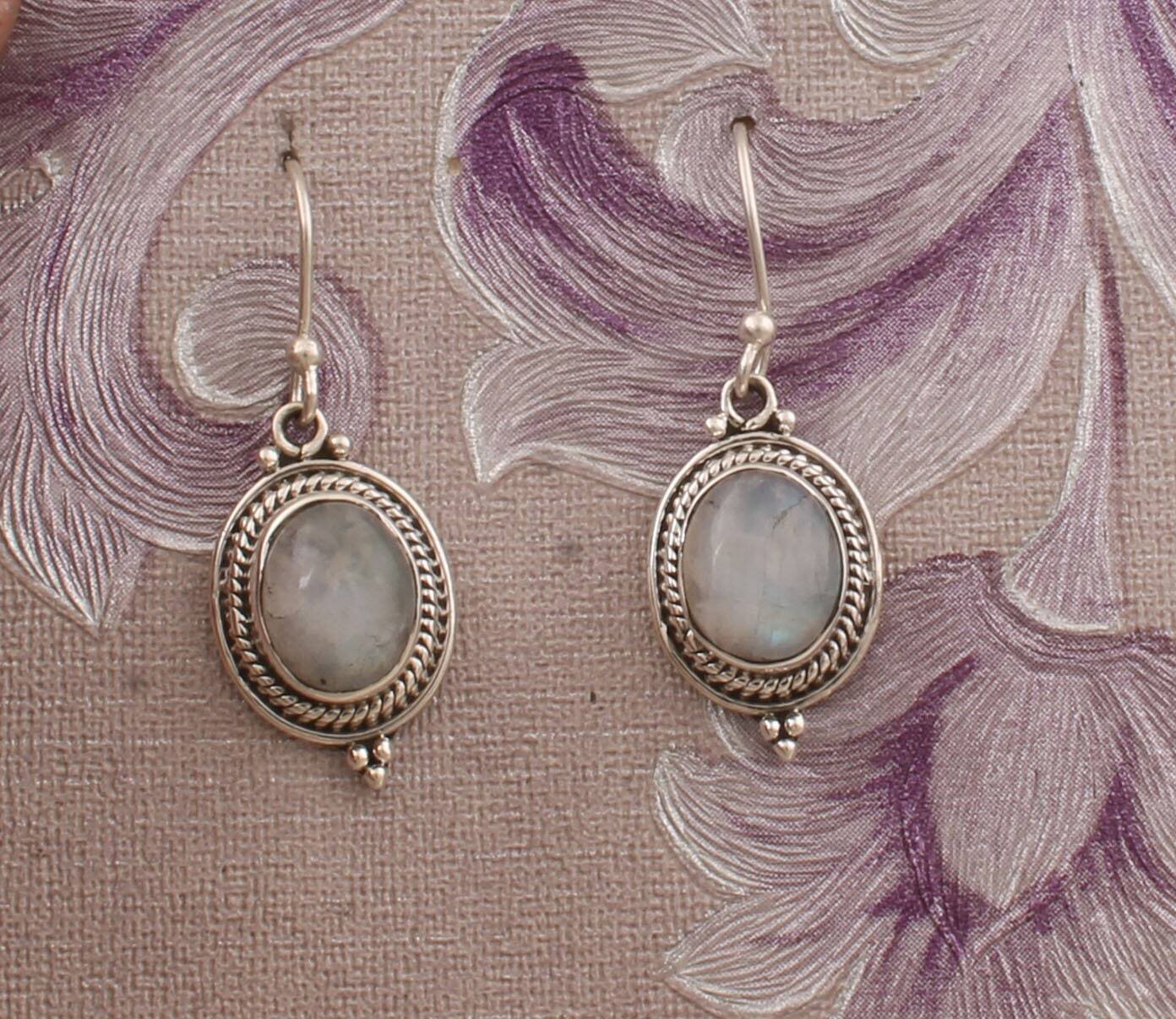 Rainbow Moonstone Gemstone Earring,Cabochon Two Stone Earring 925-Sterling Silver Earring, June Birth Stone Earring, Women's Earring