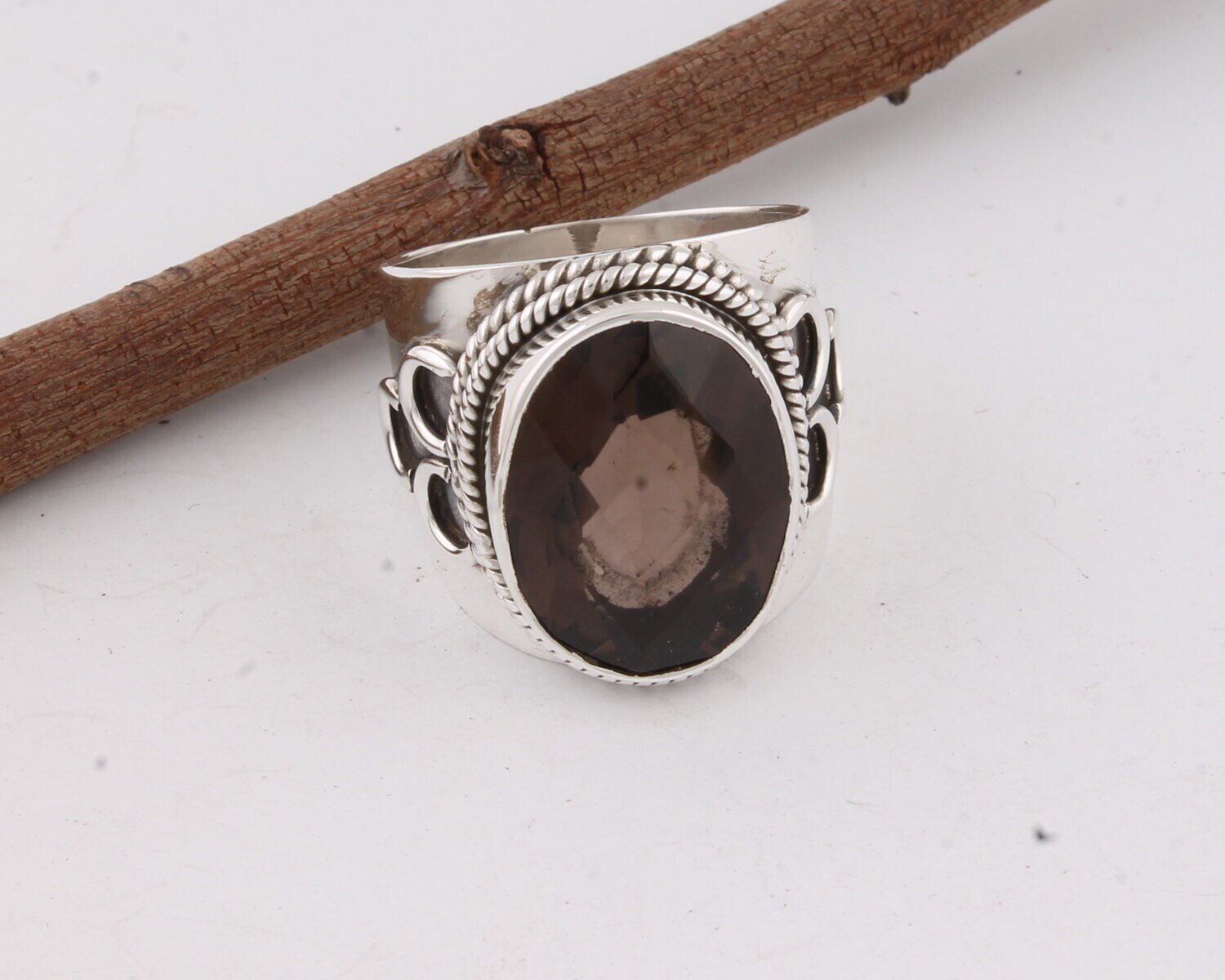 Silver Ring 925 Sterling Silver Ring with Smokey Gemstone-Handmade Silver Ring-Gemstone Antique SilverBestseller2021EtsyBirthstone